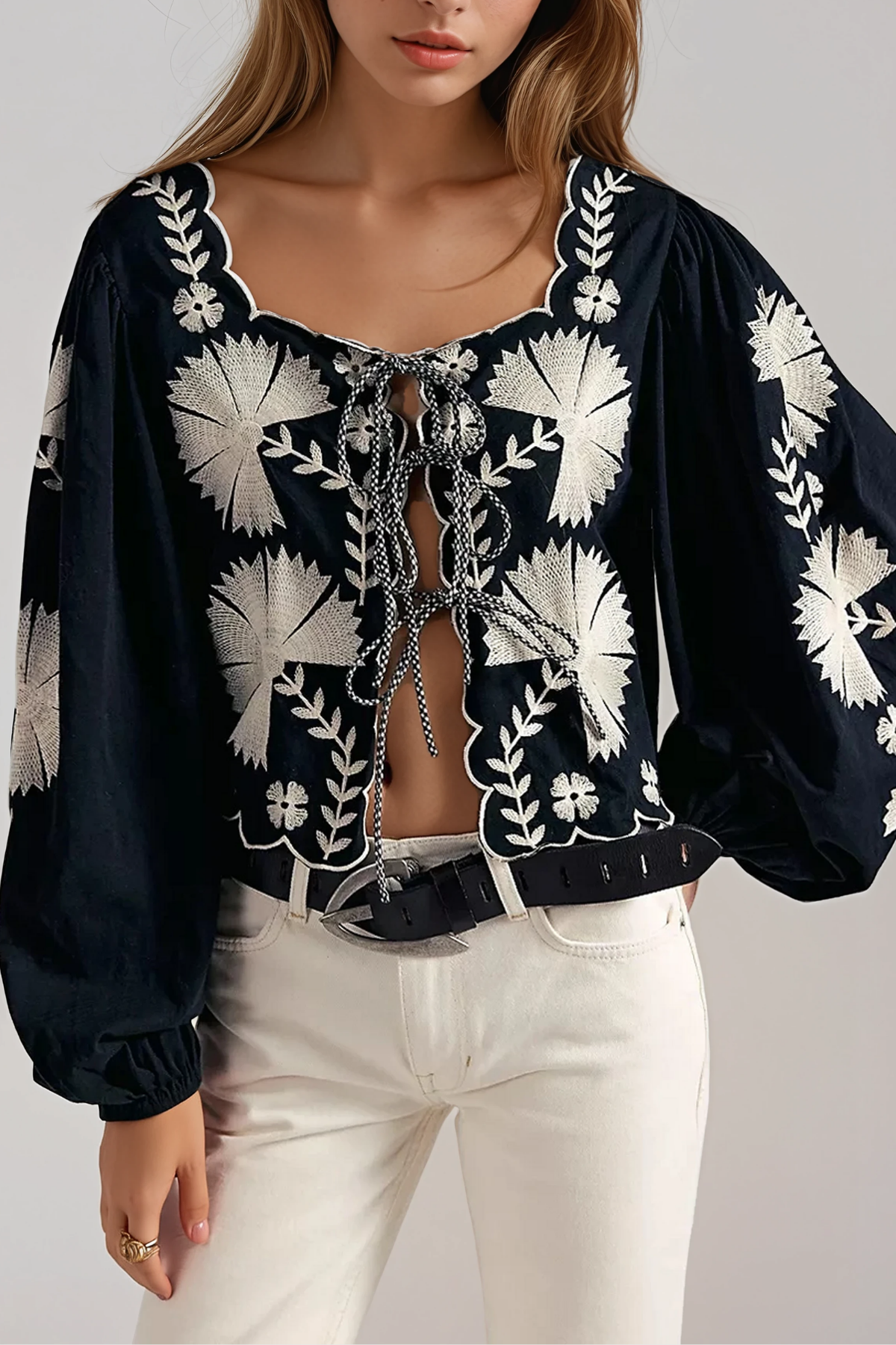 Giovanna Balloon Sleeve Embroidered Top