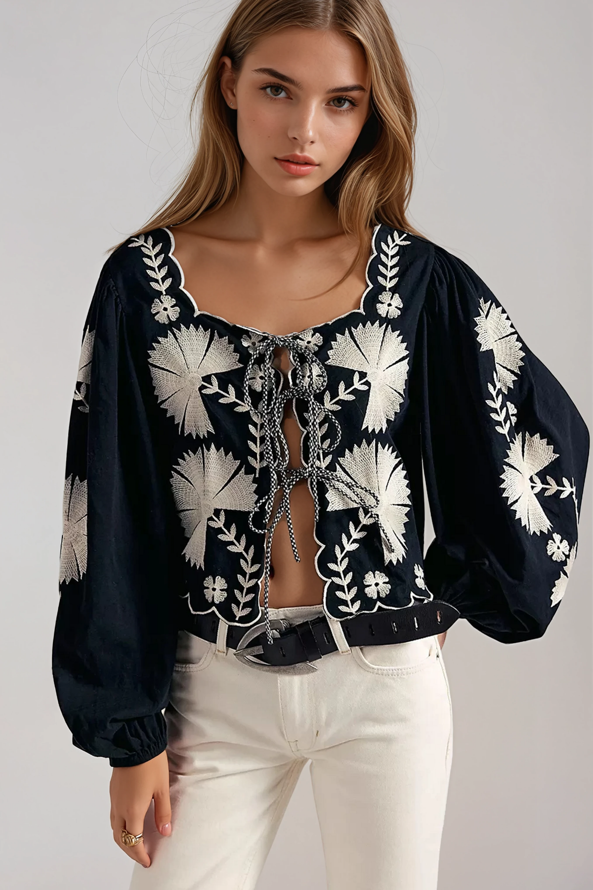 Giovanna Balloon Sleeve Embroidered Top