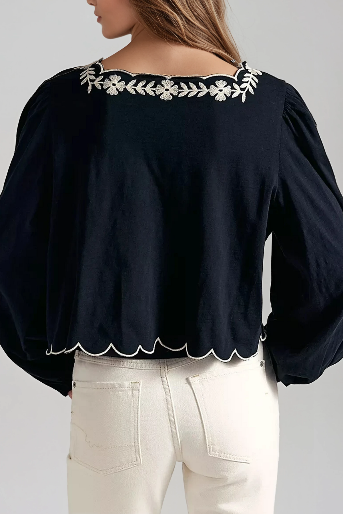 Giovanna Balloon Sleeve Embroidered Top