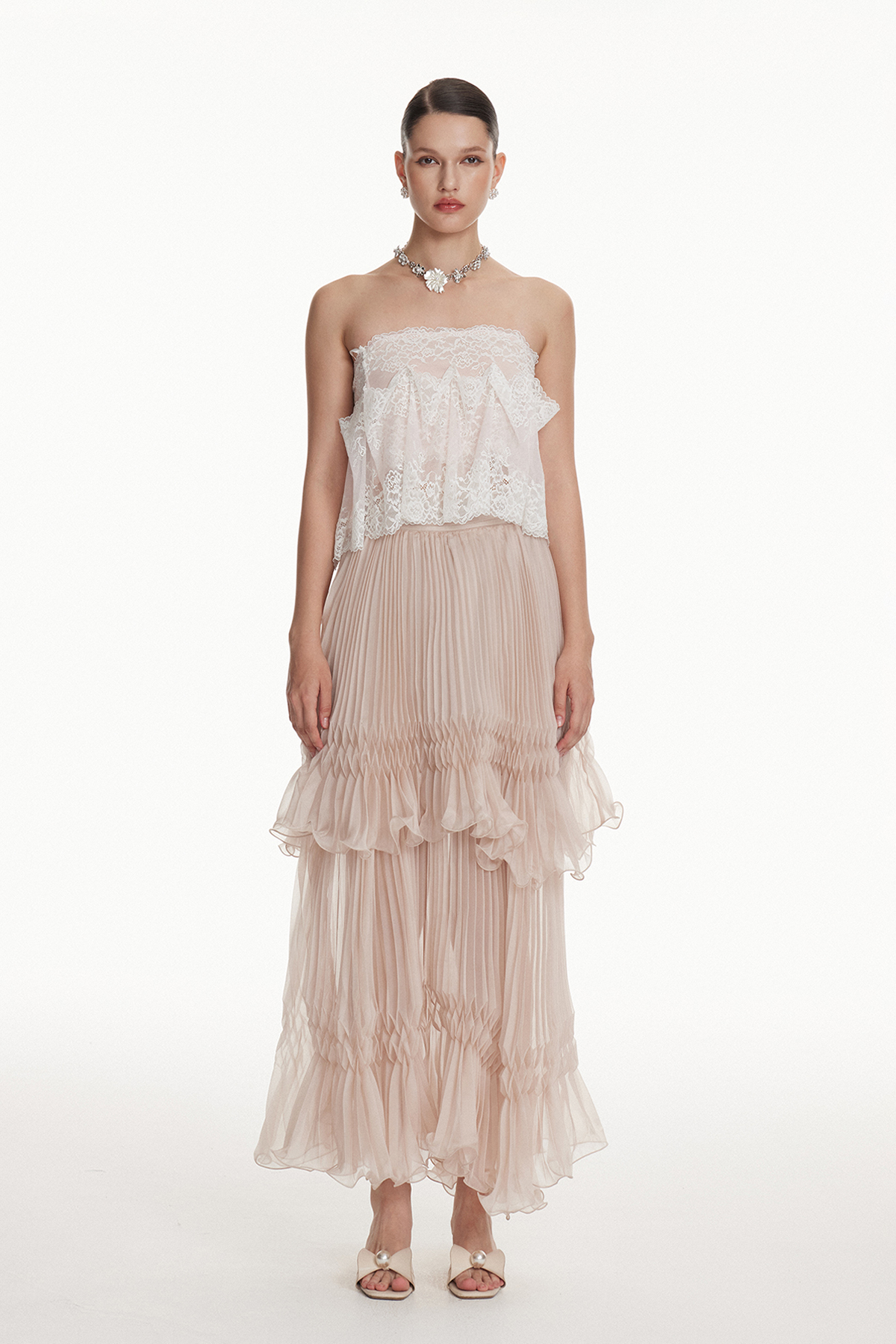 Giovannetta Lace Ruch Ruffle Skirt Set
