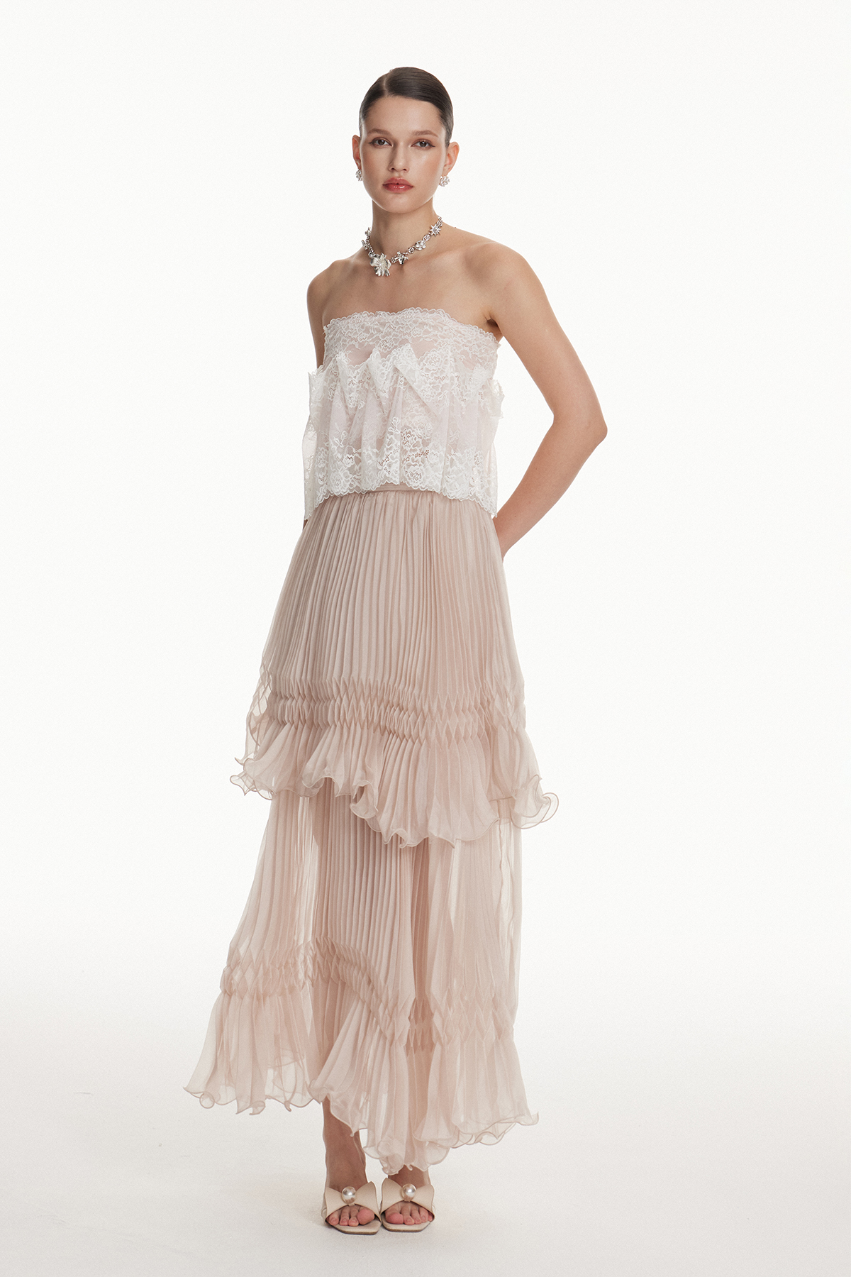 Giovannetta Lace Ruch Ruffle Skirt Set