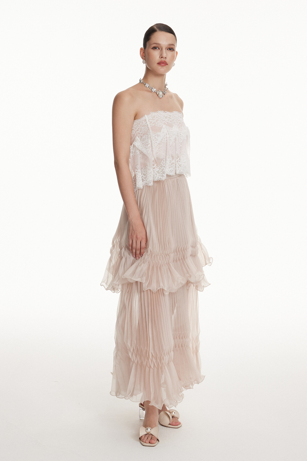 Giovannetta Lace Ruch Ruffle Skirt Set