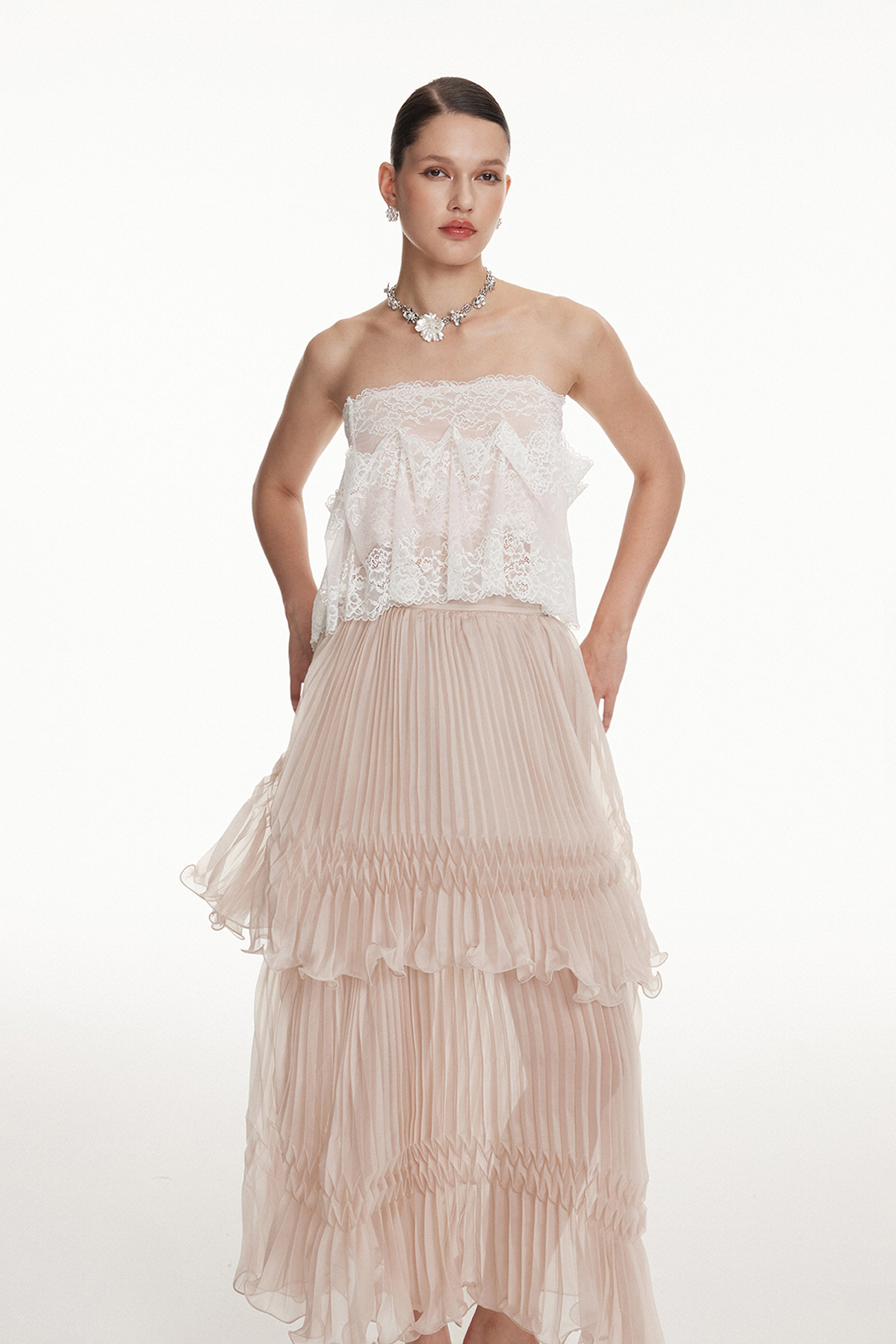 Giovannetta Lace Ruch Ruffle Skirt Set