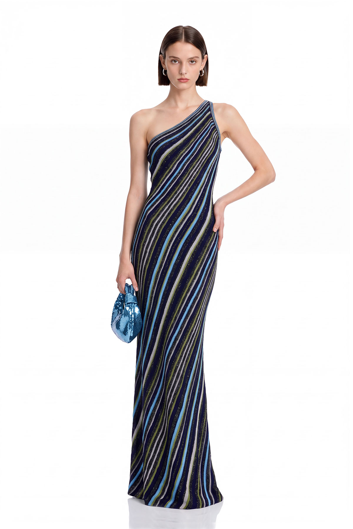 Giovannetta One Shoulder Stripe Knit Maxi Dress