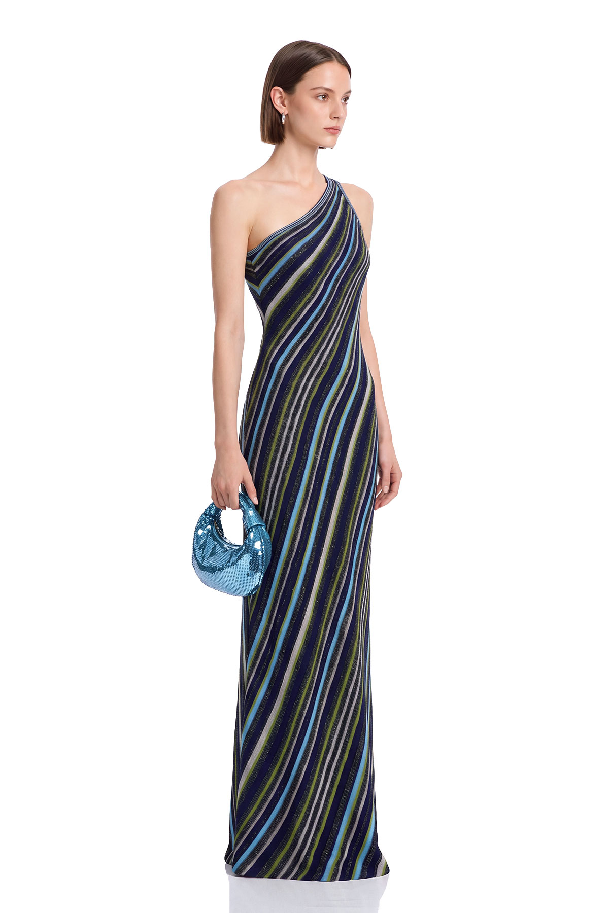 Giovannetta One Shoulder Stripe Knit Maxi Dress