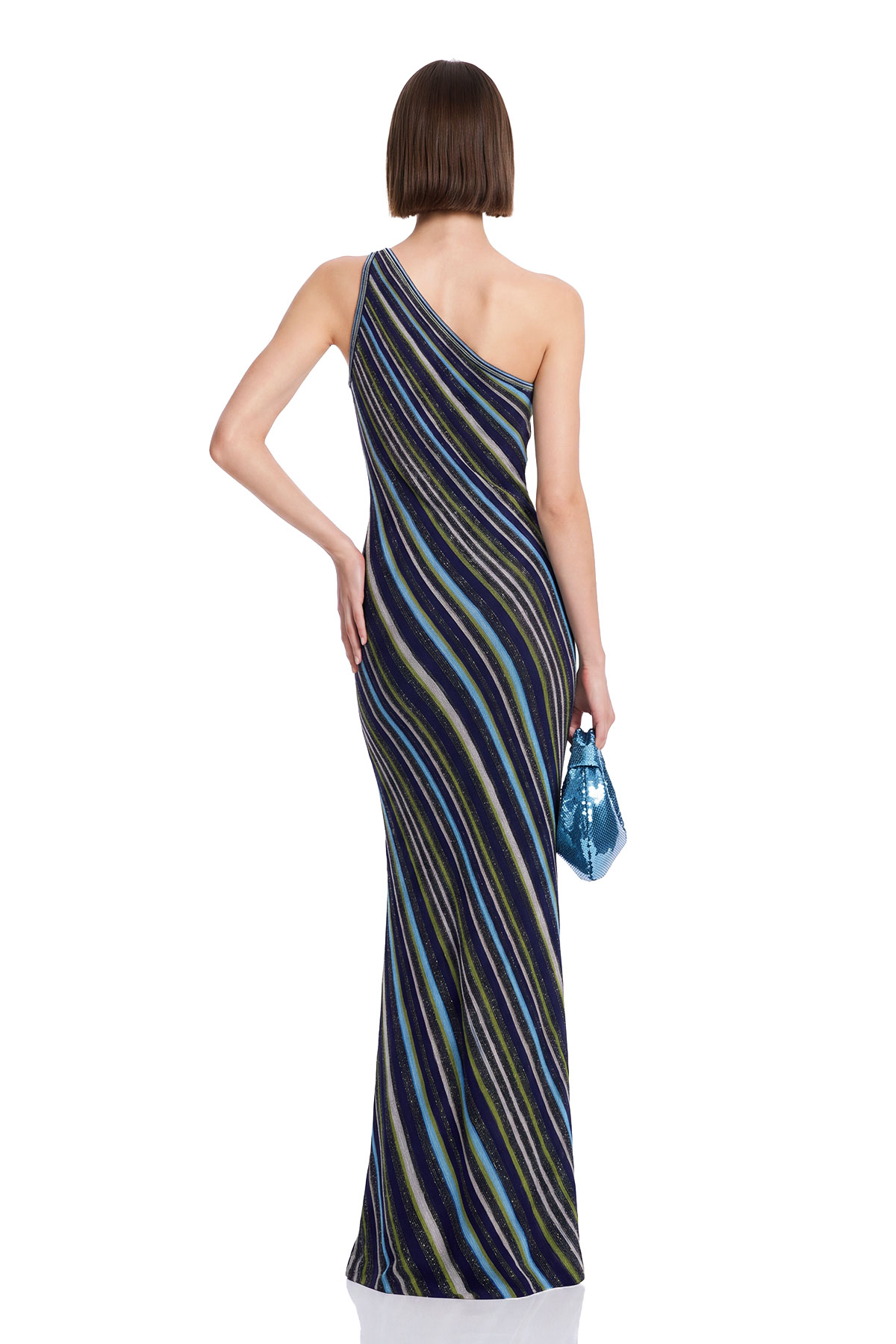 Giovannetta One Shoulder Stripe Knit Maxi Dress