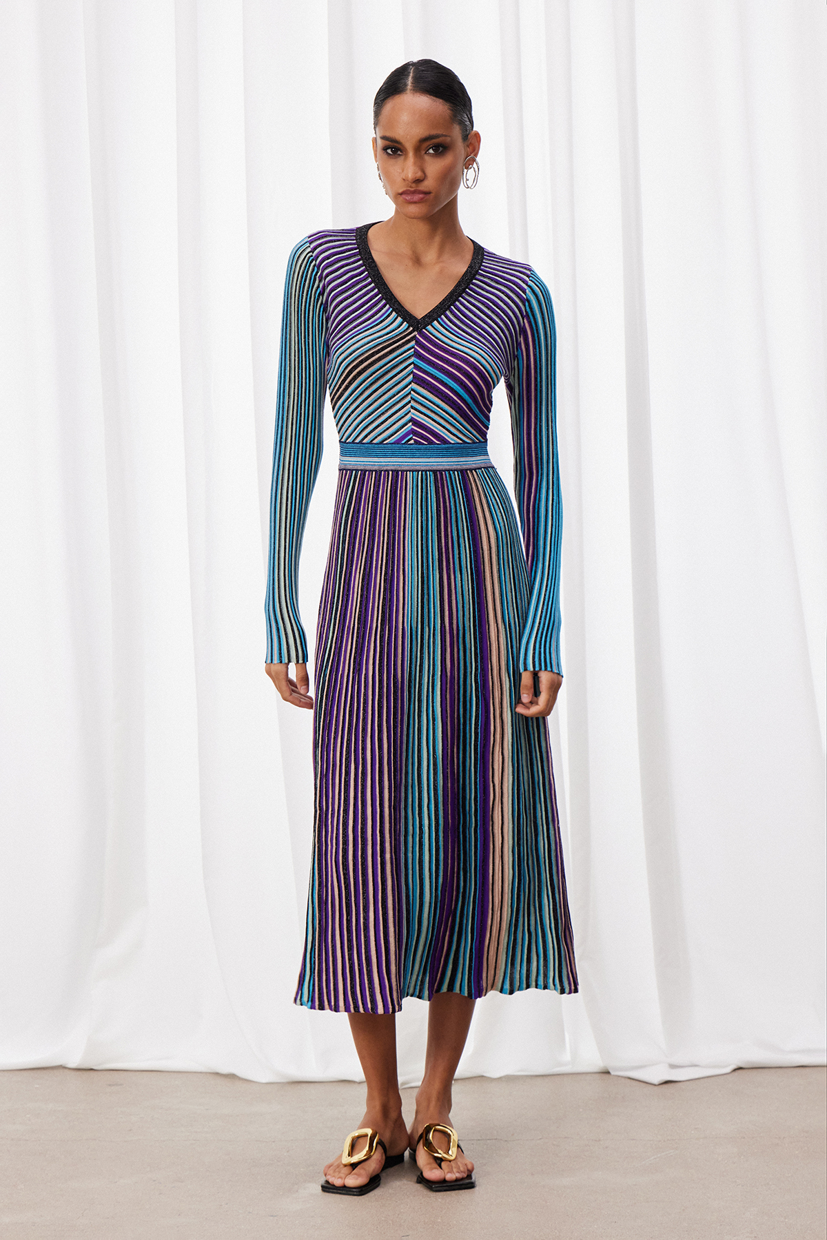 Giovannetta Plunge Glitter Midi Dress