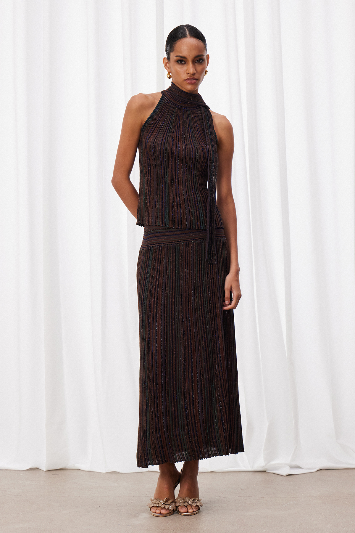 Giovannetta Sleeveless Glitter Skirt Set