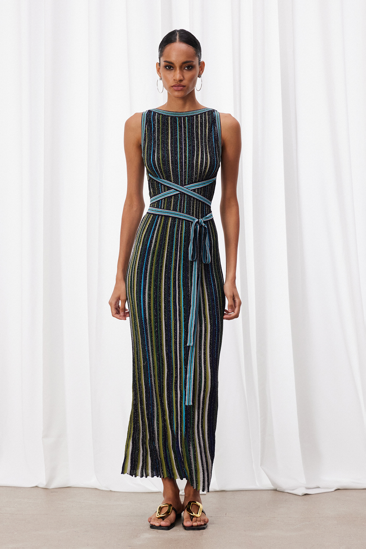 Giovannetta Sleeveless Stripe Glitter Maxi Dress