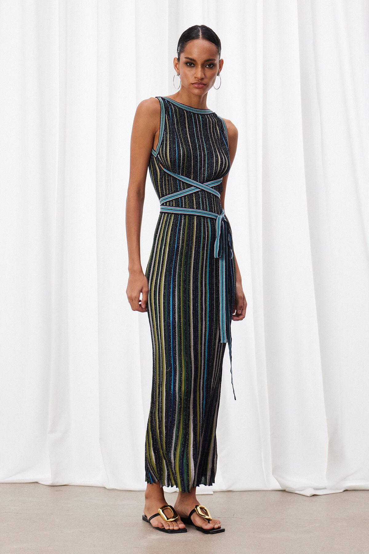 Giovannetta Sleeveless Stripe Glitter Maxi Dress