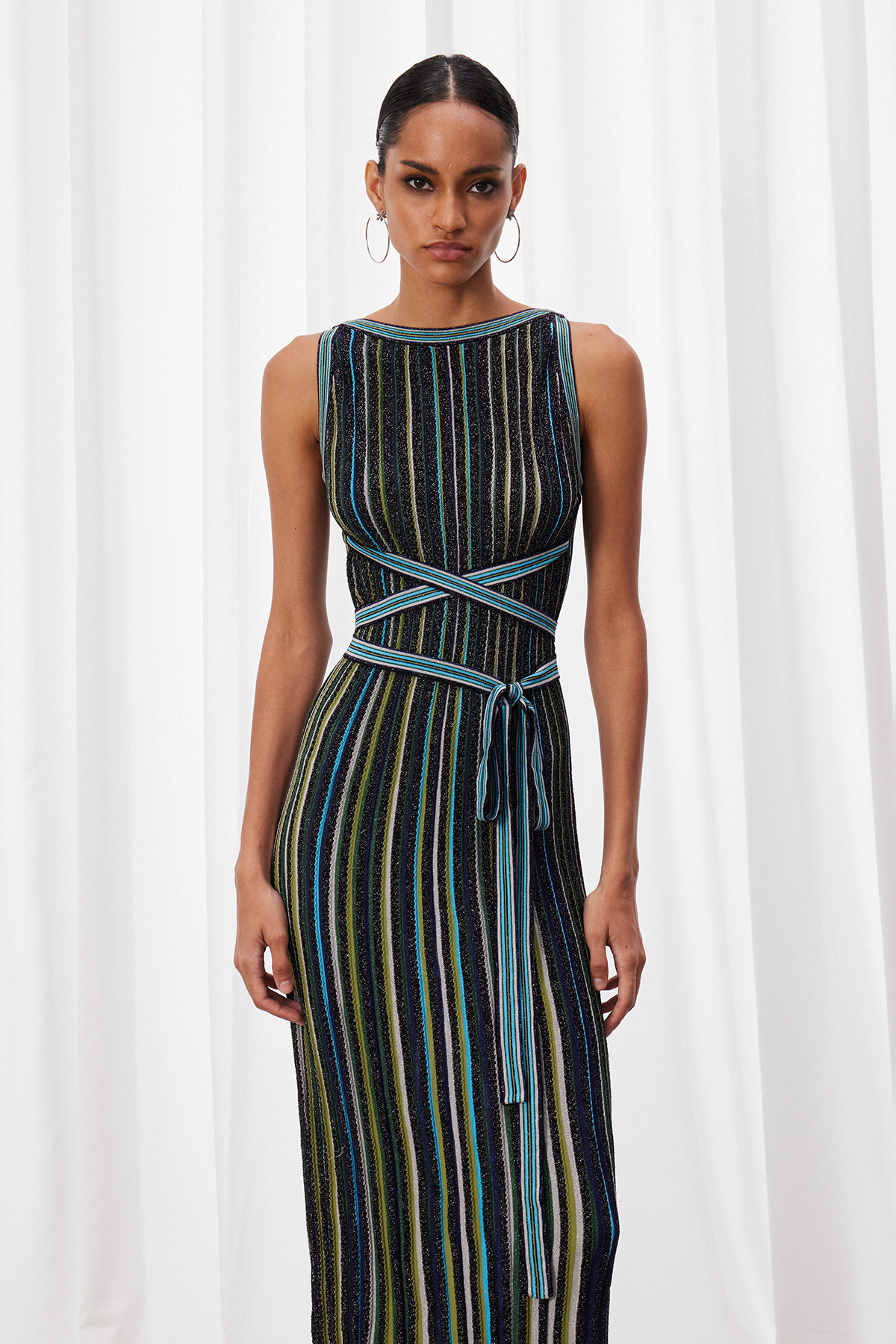 Giovannetta Sleeveless Stripe Glitter Maxi Dress