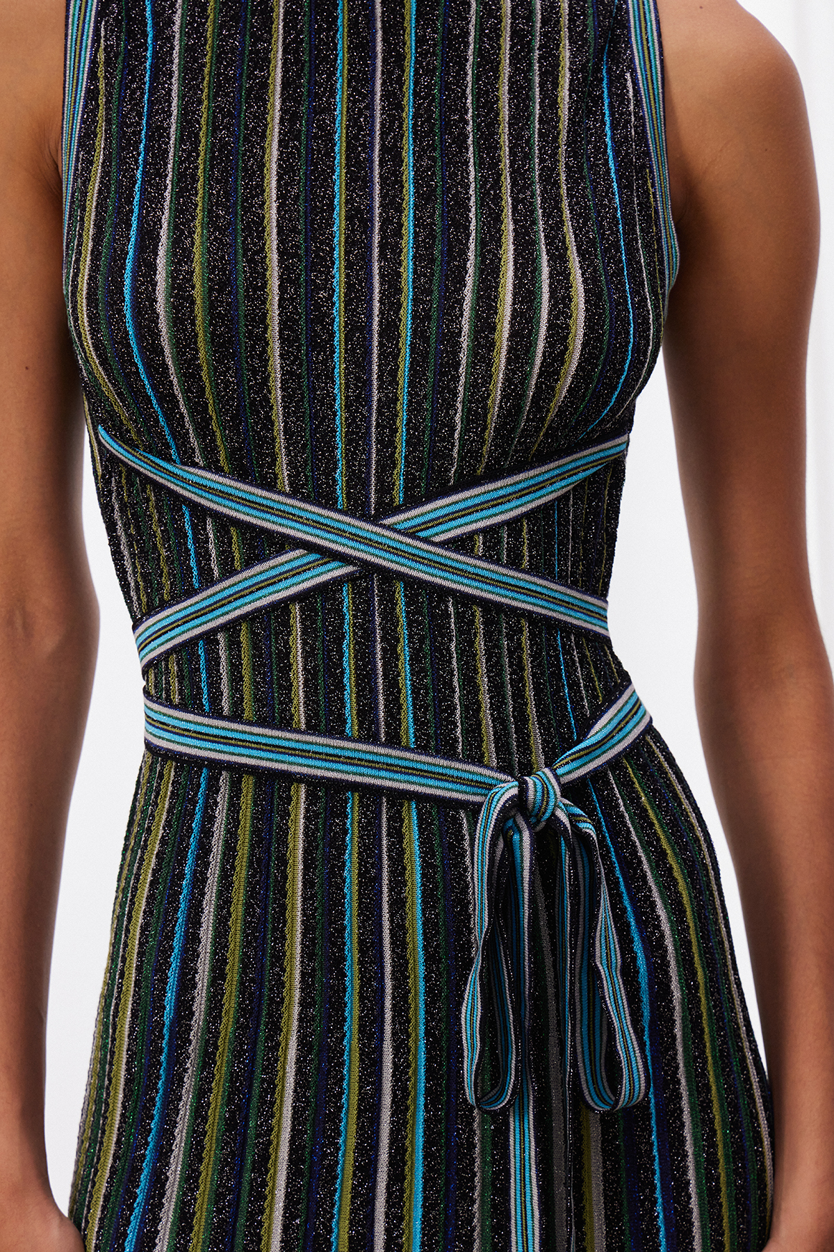 Giovannetta Sleeveless Stripe Glitter Maxi Dress