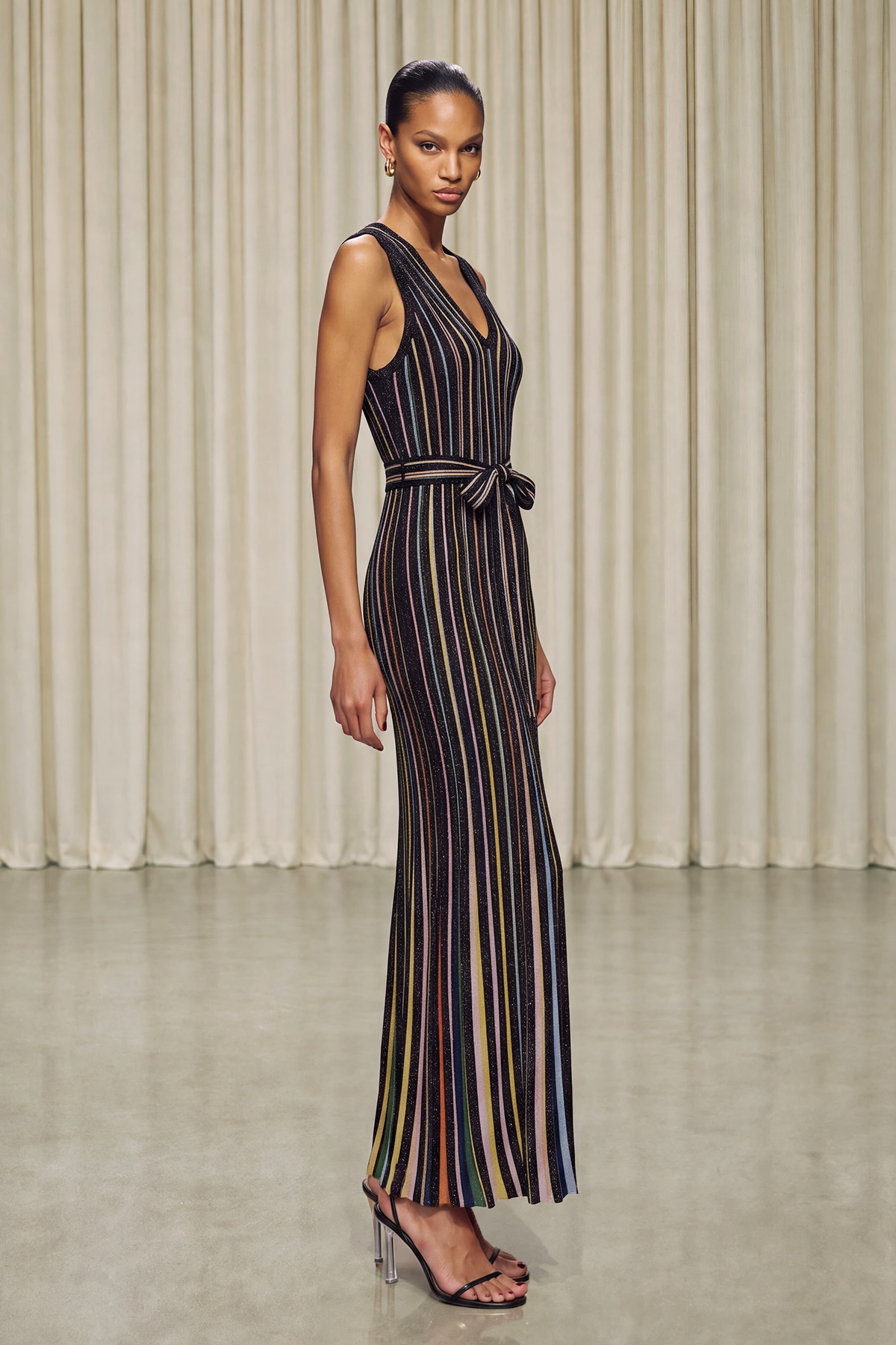 Giovannetta Stripe Tie Up Knit Maxi Dress