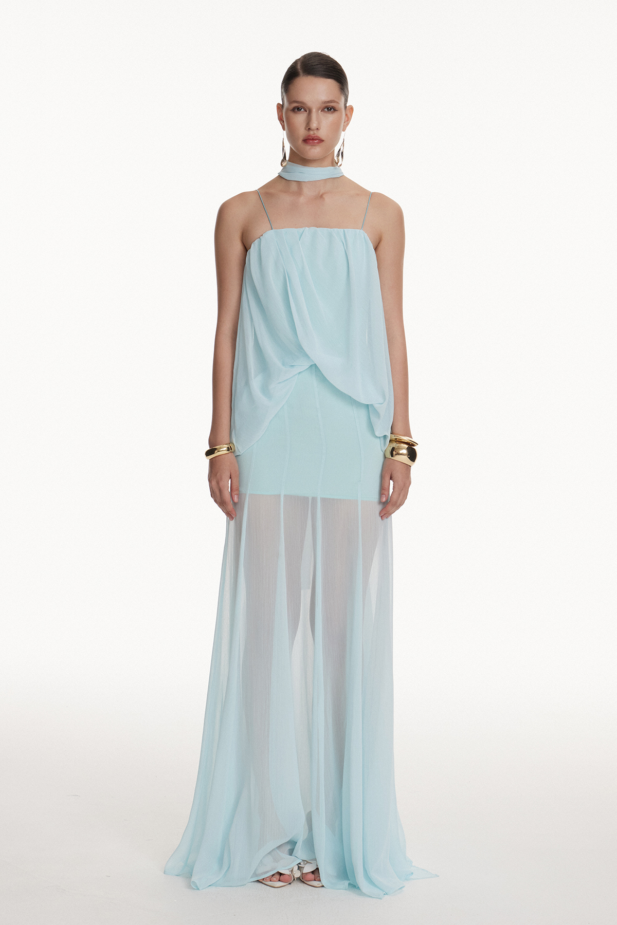 Girish Ruch Mesh Mermaid Maxi Dress In Mint