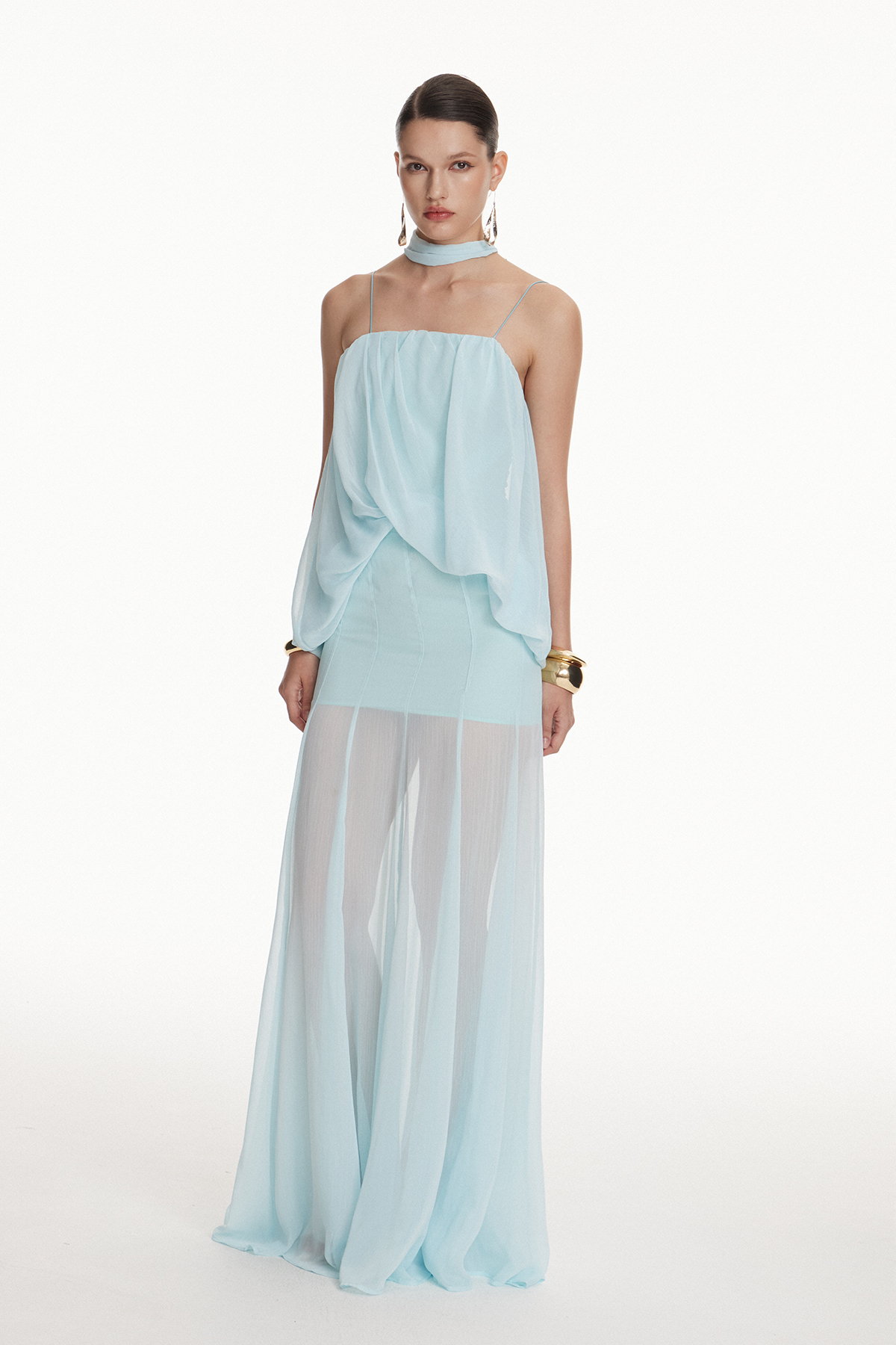 Girish Ruch Mesh Mermaid Maxi Dress In Mint