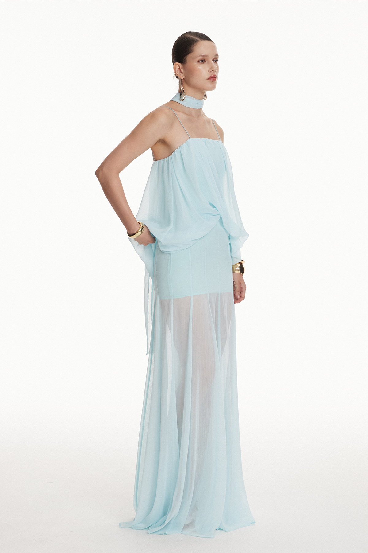 Girish Ruch Mesh Mermaid Maxi Dress In Mint