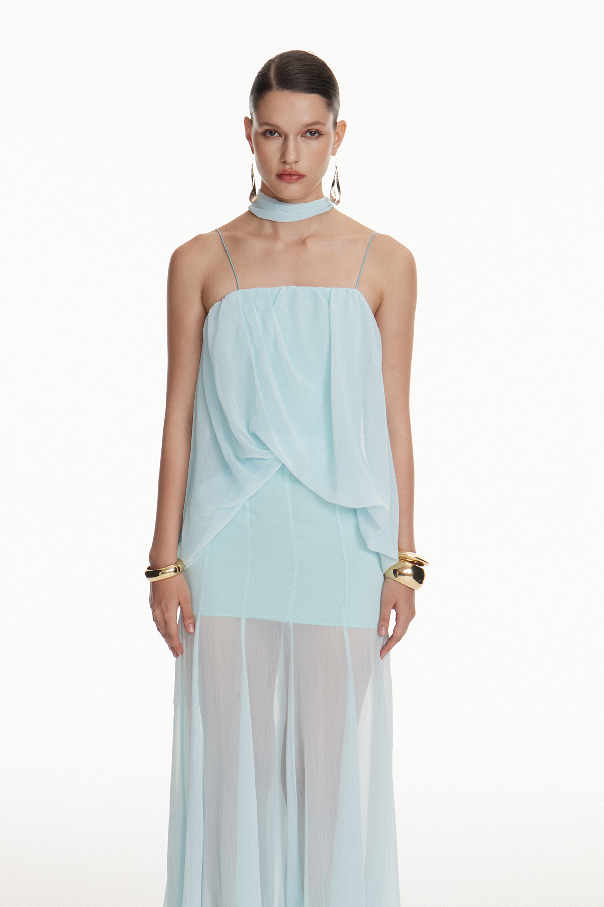 Girish Ruch Mesh Mermaid Maxi Dress In Mint