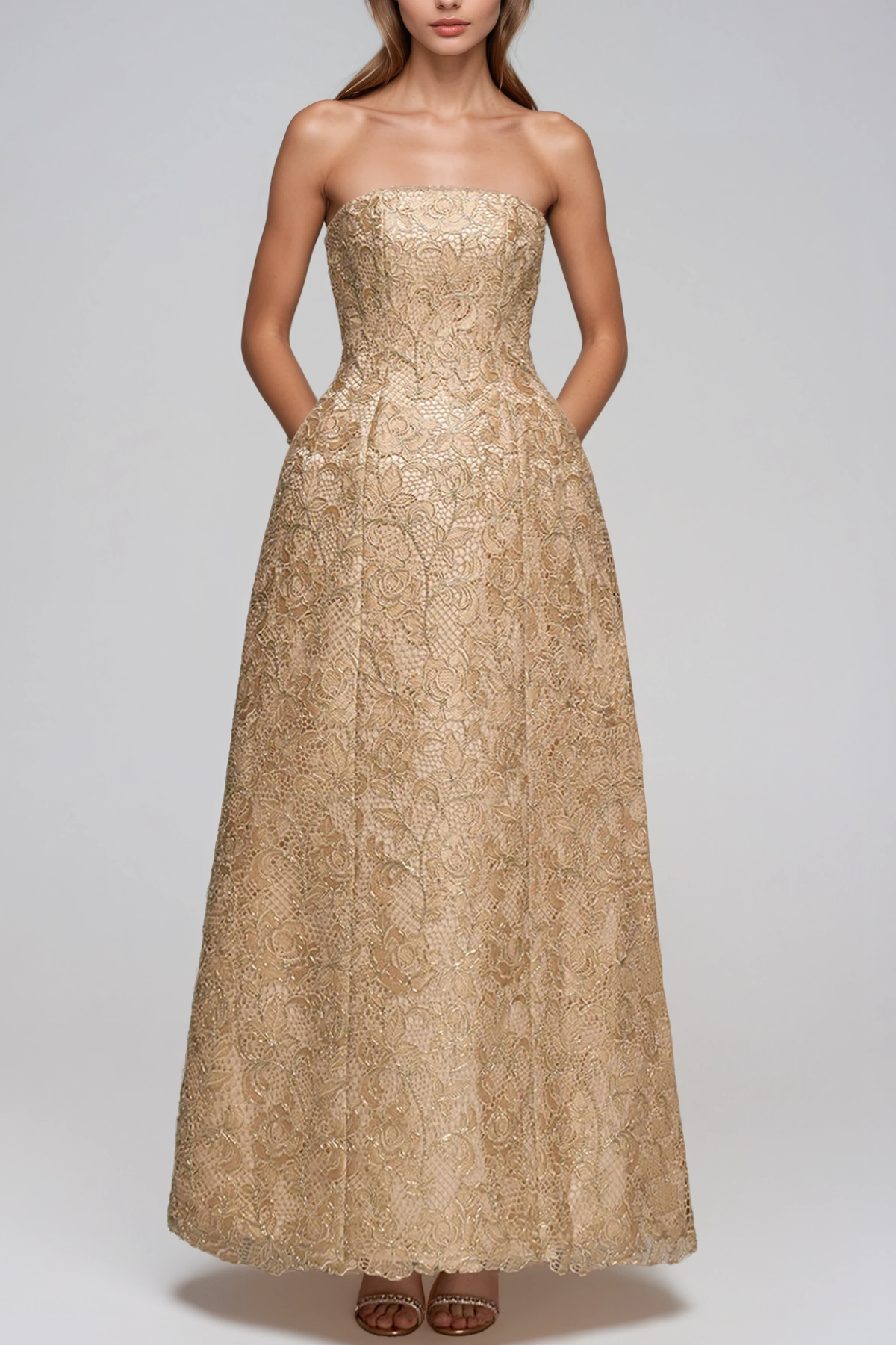 Gisele Strapless Embroidered Maxi Dress