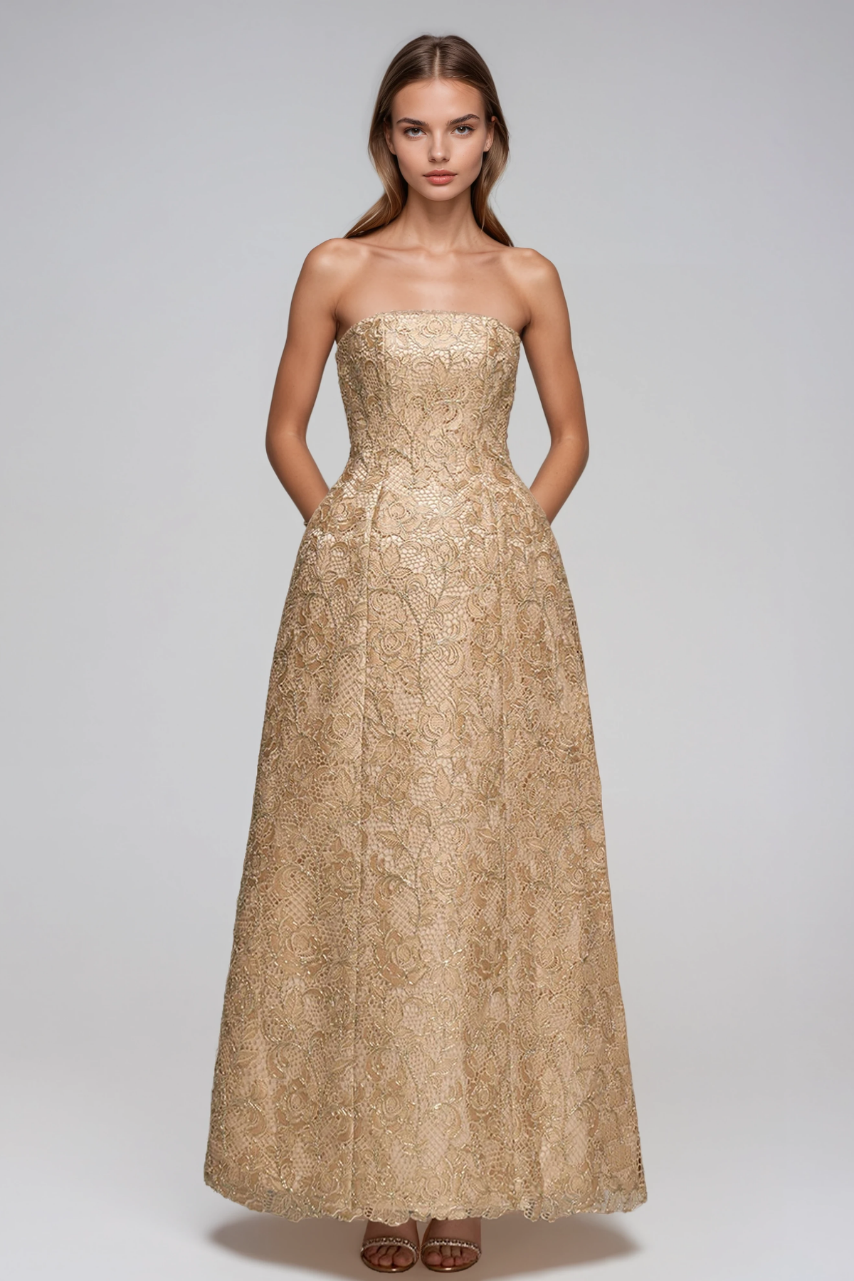 Gisele Strapless Embroidered Maxi Dress