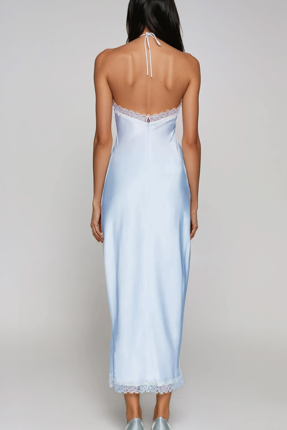 Giselmund Halter Neck  Lace Satin Midi Dress