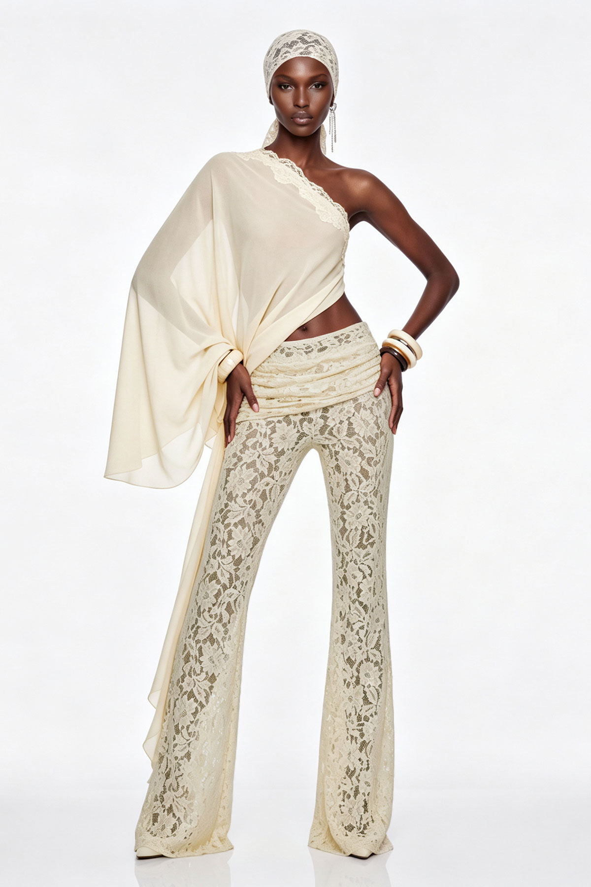Gita One Shoulder Lace Pants Set