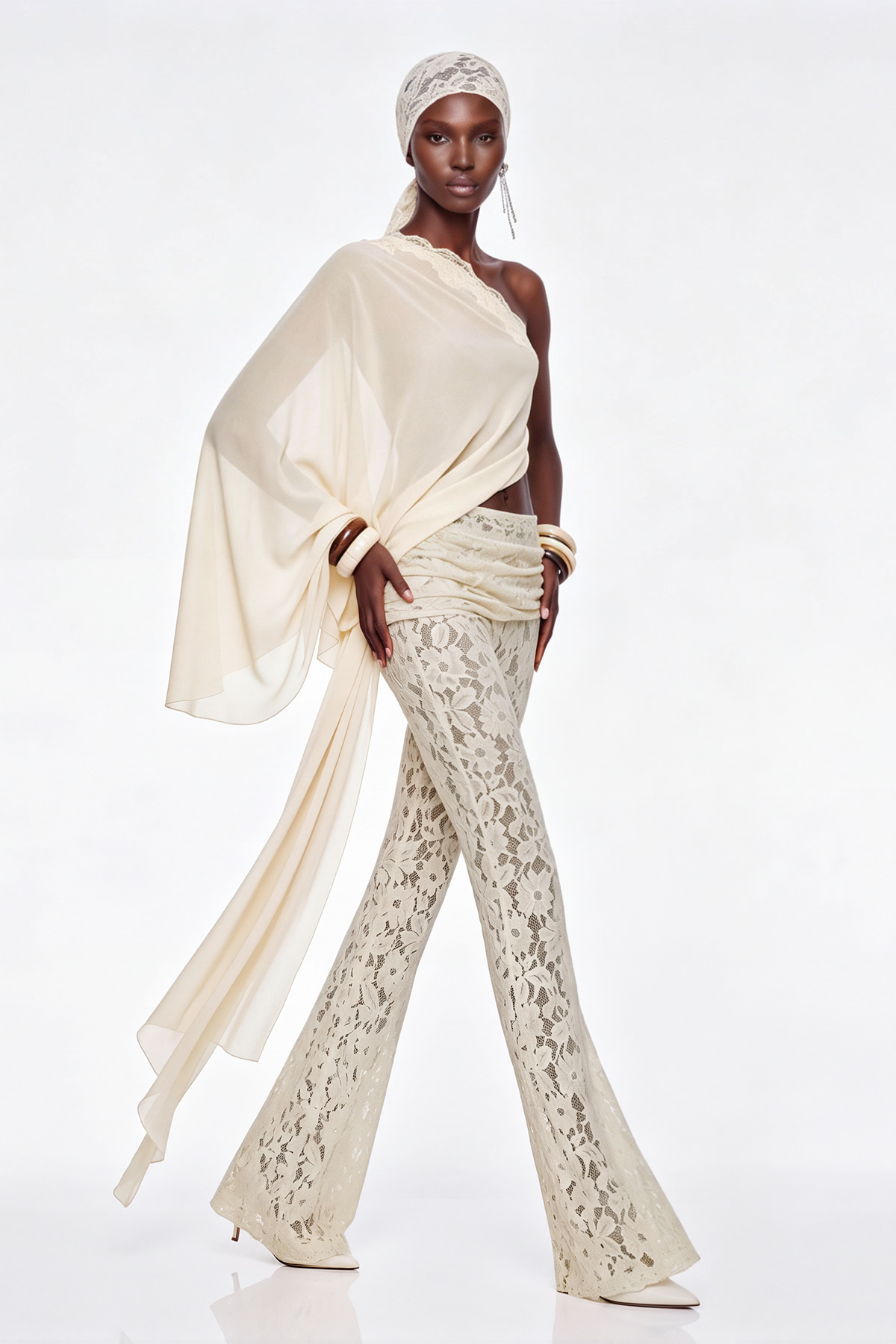 Gita One Shoulder Lace Pants Set