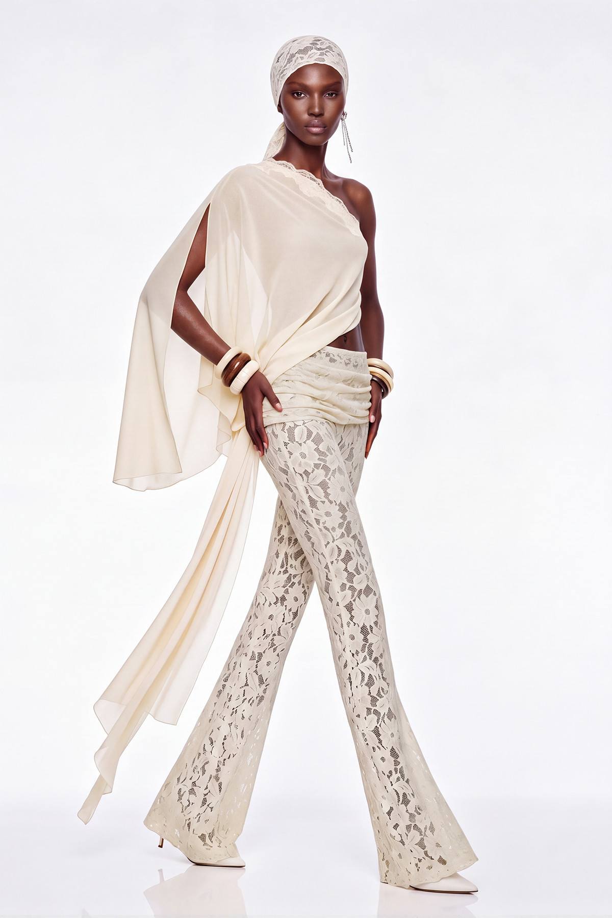 Gita One Shoulder Lace Pants Set