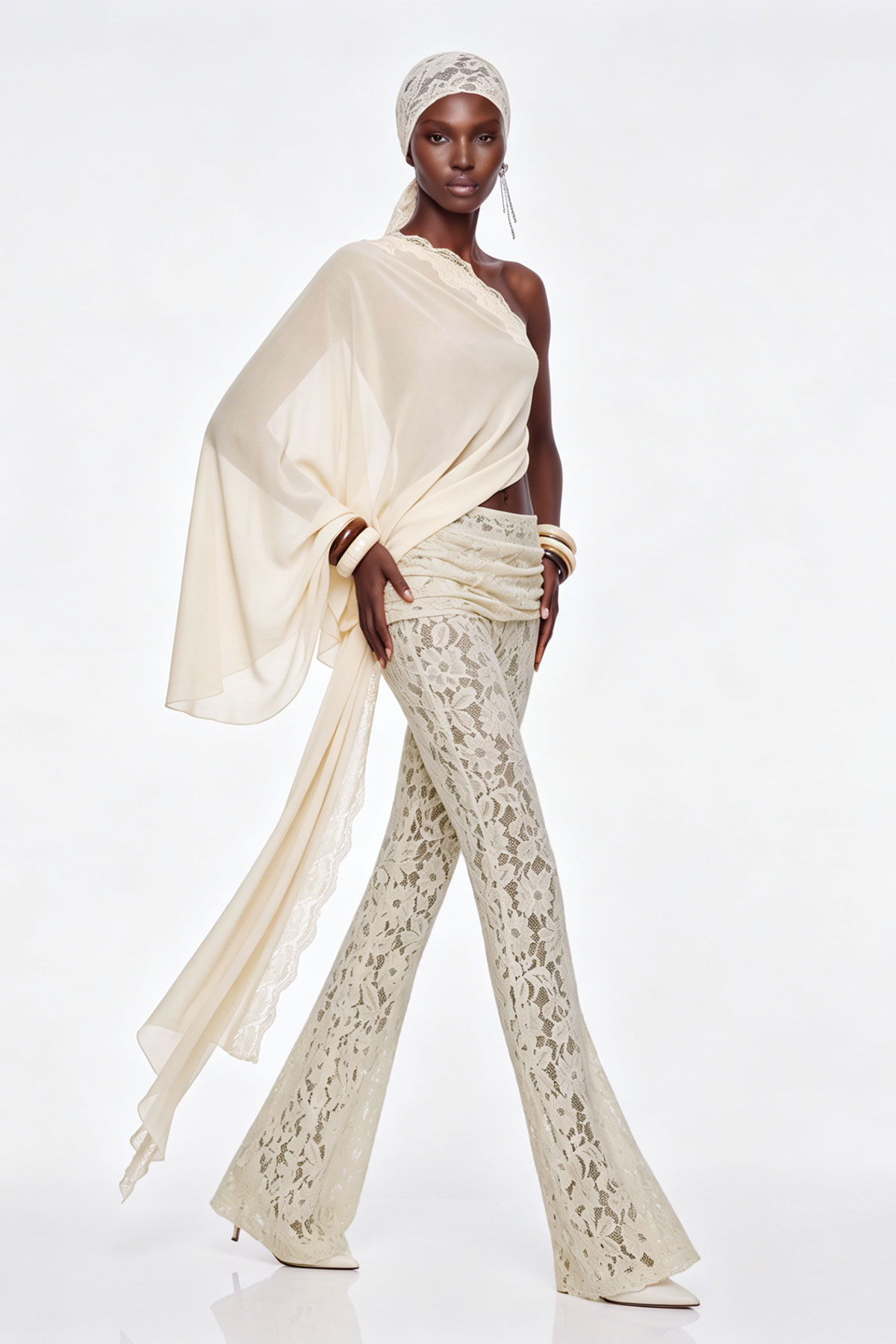 Gita One Shoulder Lace Pants Set