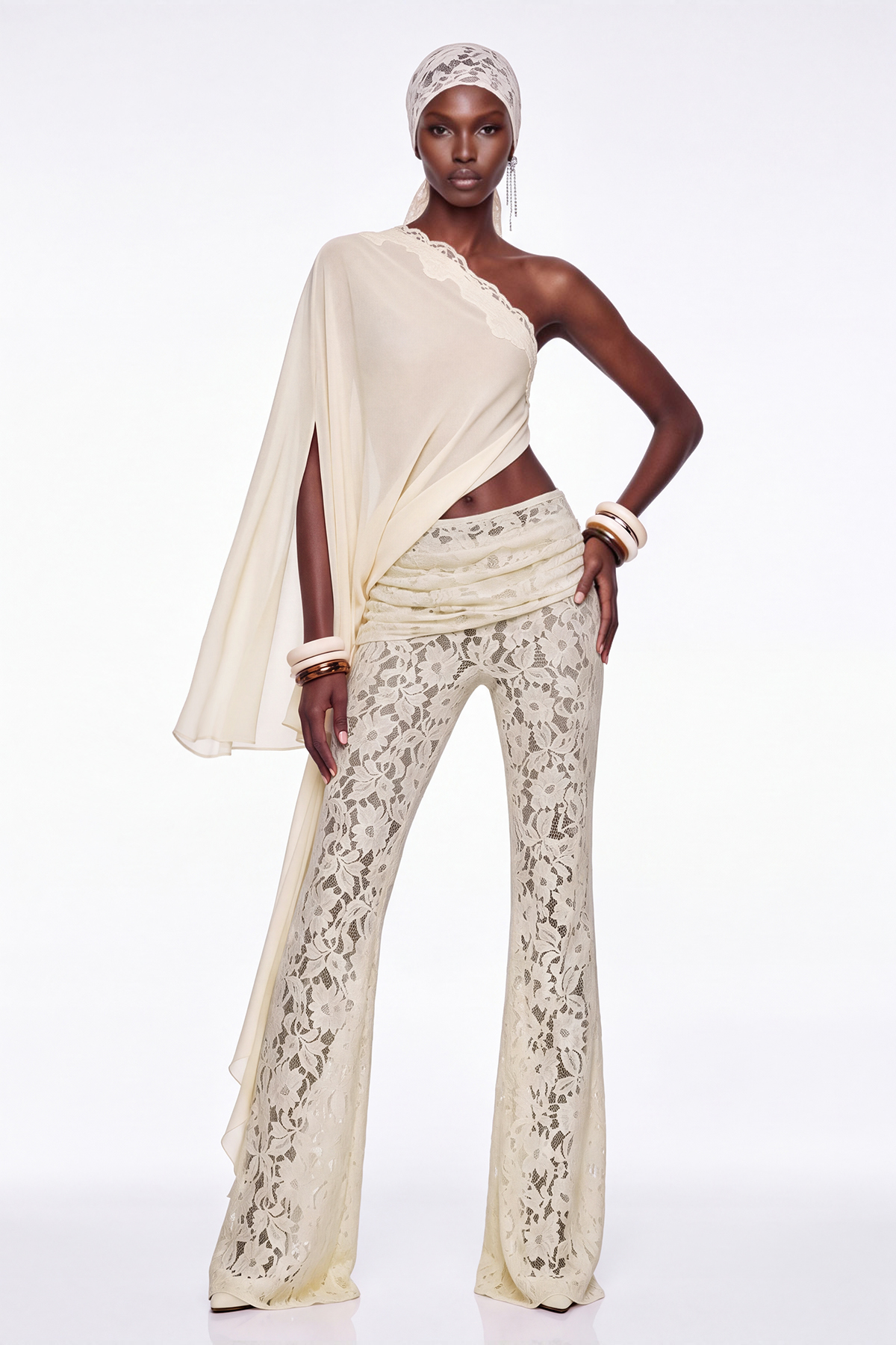 Gita One Shoulder Lace Pants Set