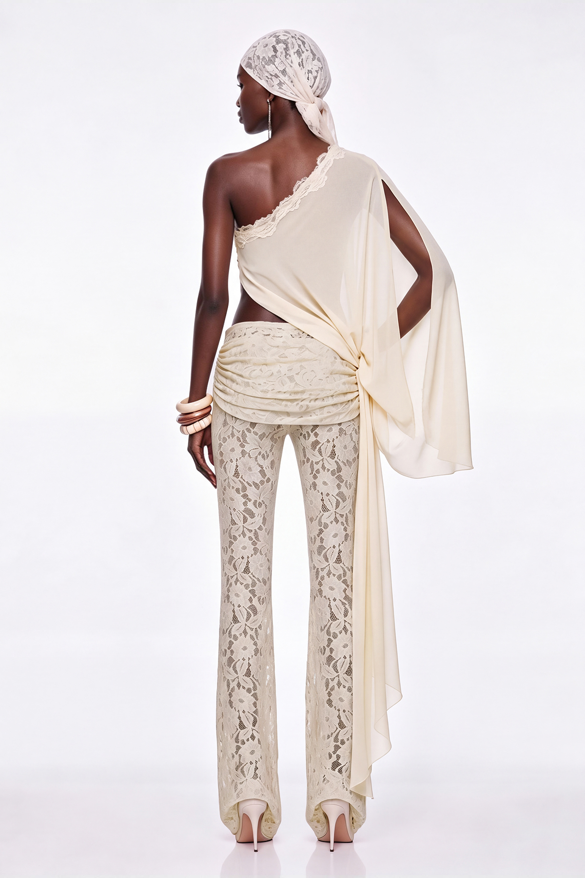 Gita One Shoulder Lace Pants Set
