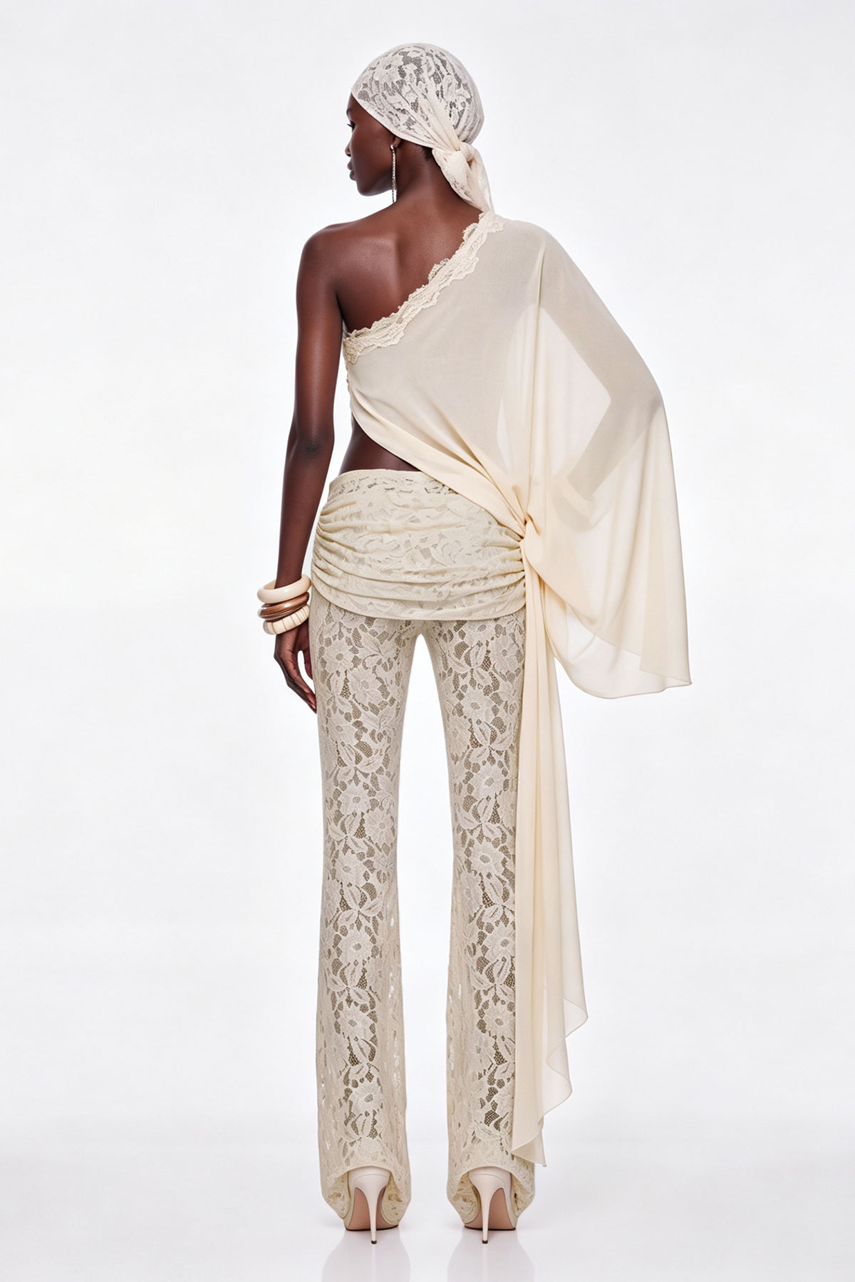 Gita One Shoulder Lace Pants Set