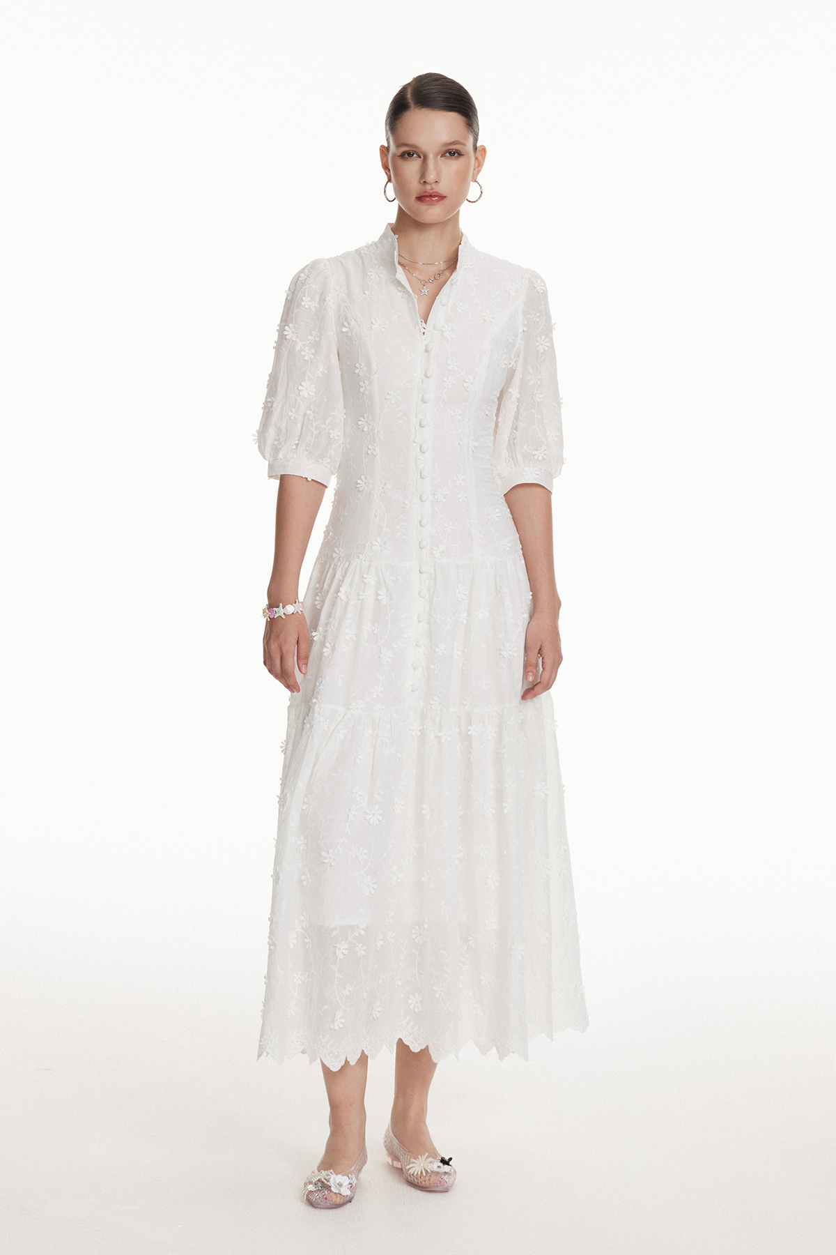 Gitta Flower Embroidered Bottom Midi Dress