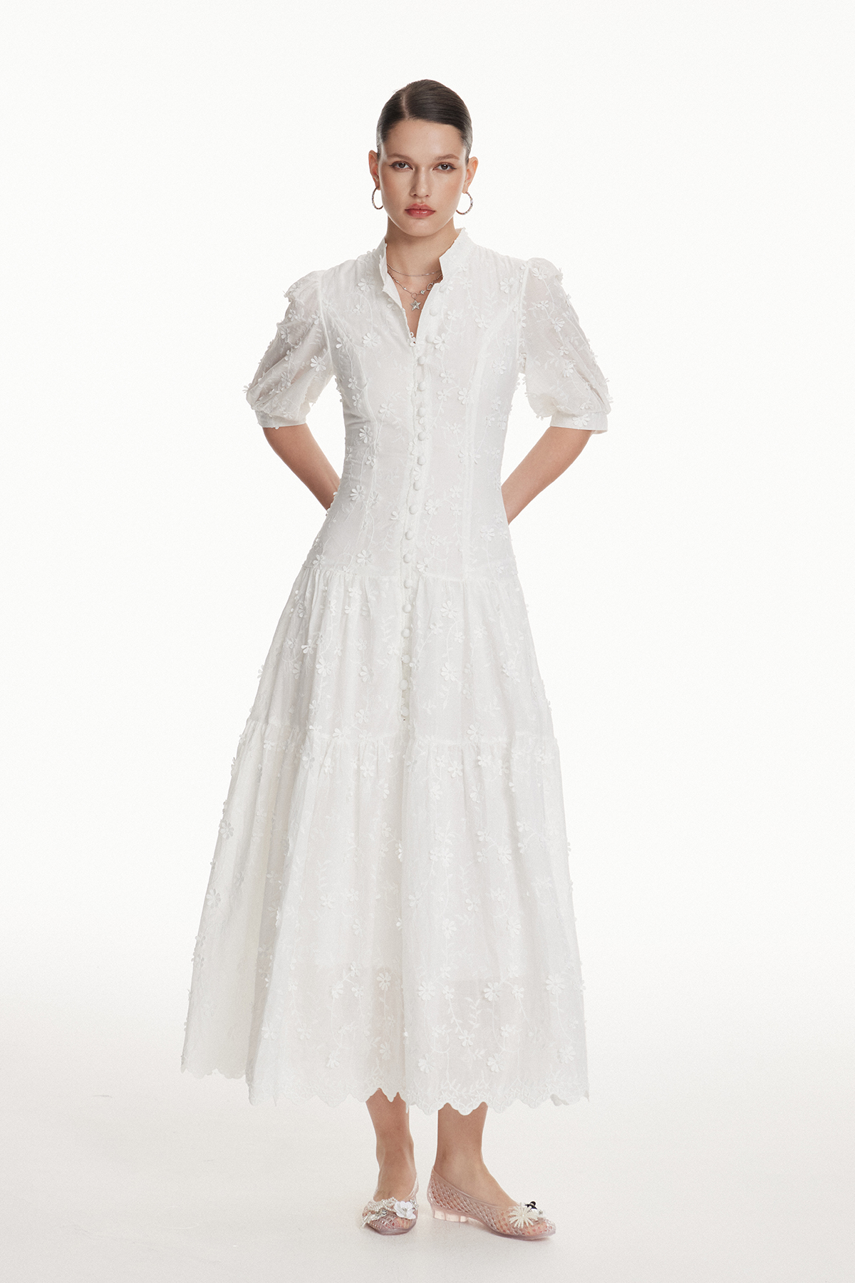 Gitta Flower Embroidered Bottom Midi Dress