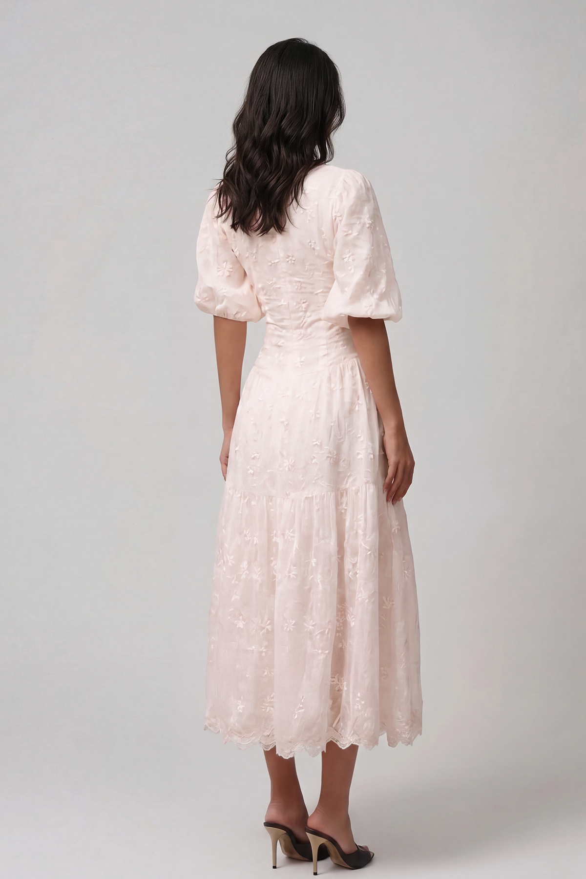 Gitta Flower Embroidered Botton Midi Dress In Pink