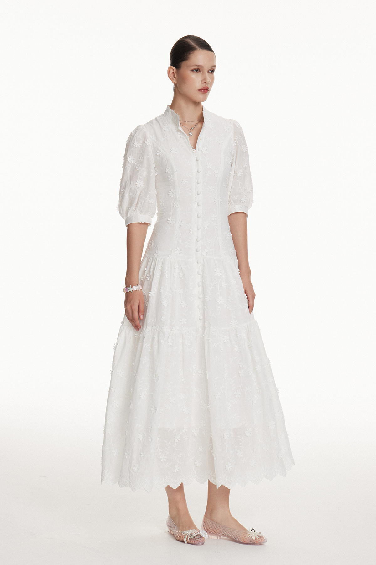 Gitta Flower Embroidered Bottom Midi Dress