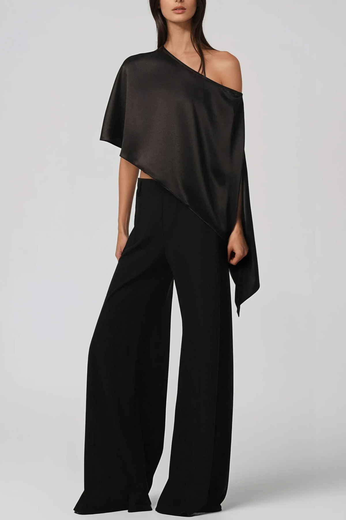 Habiba Satin Asymmetric Top In Black