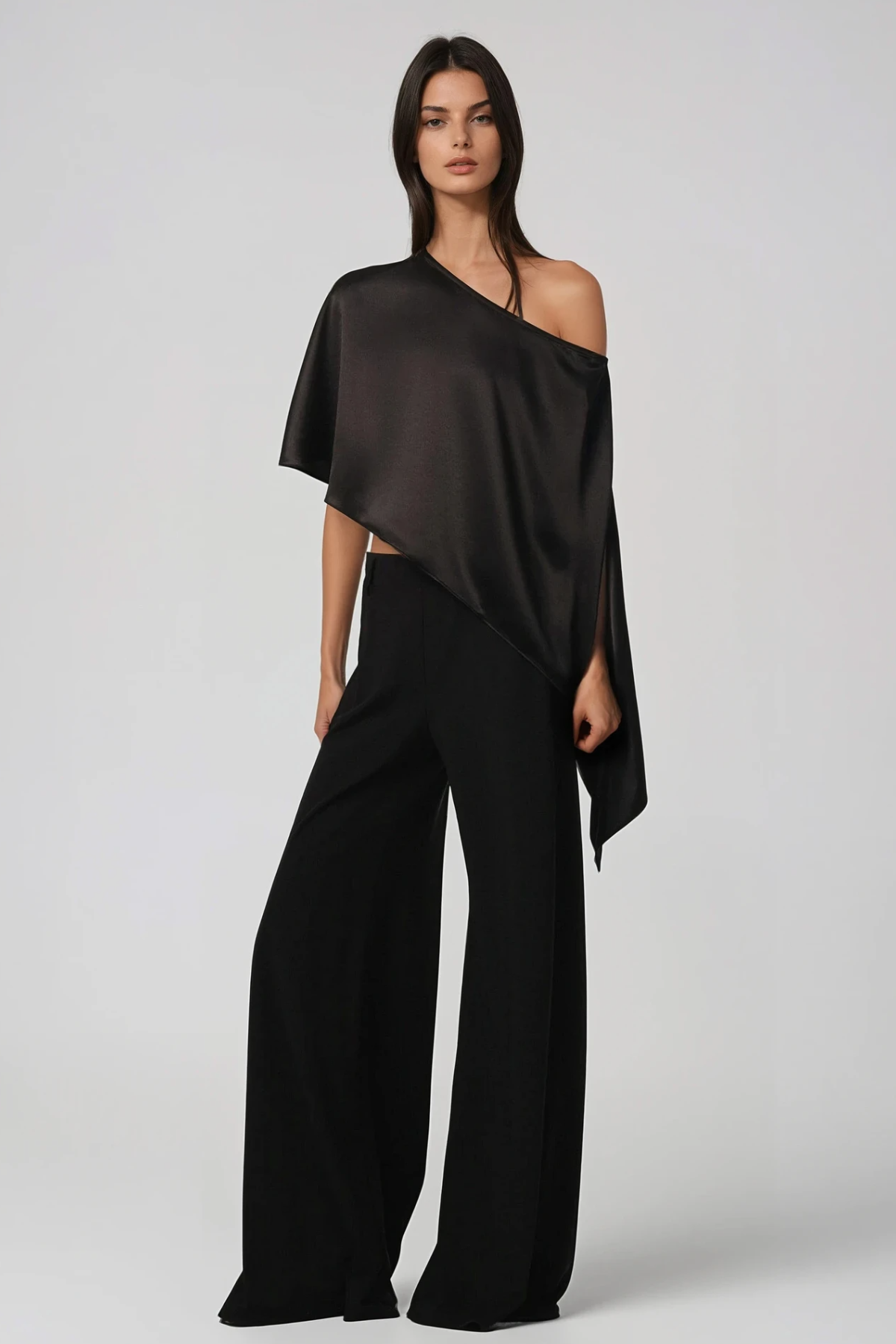 Habiba Satin Asymmetric Top In Black