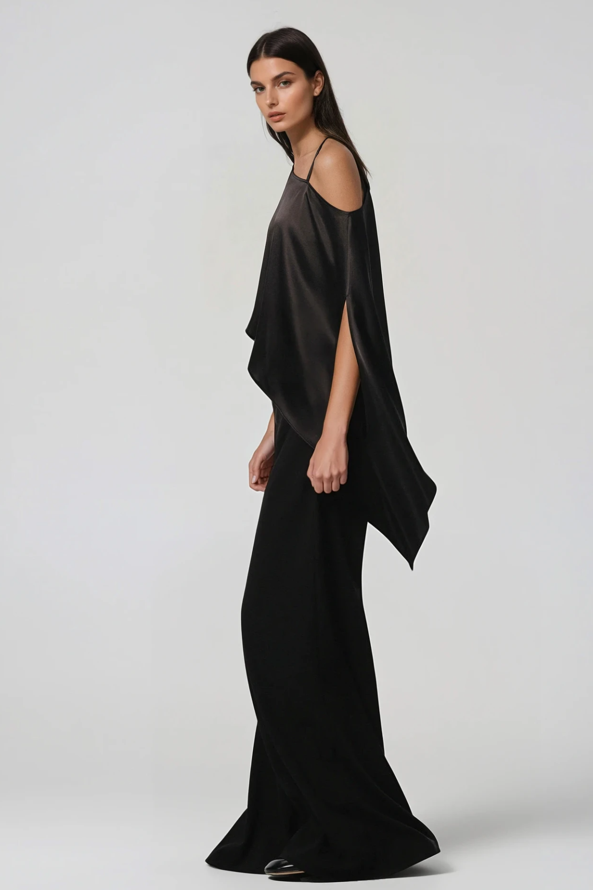 Habiba Satin Asymmetric Top In Black