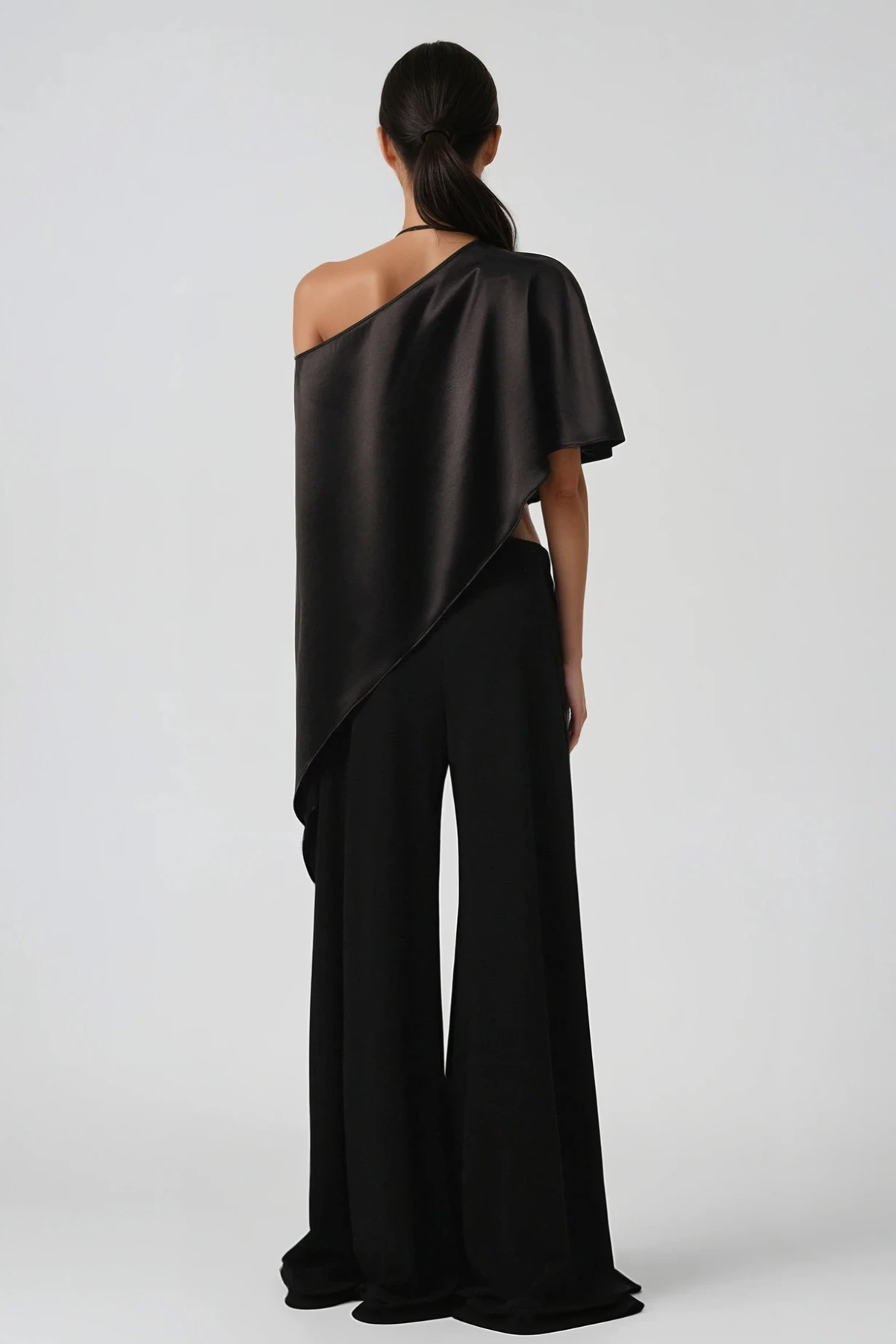 Habiba Satin Asymmetric Top In Black