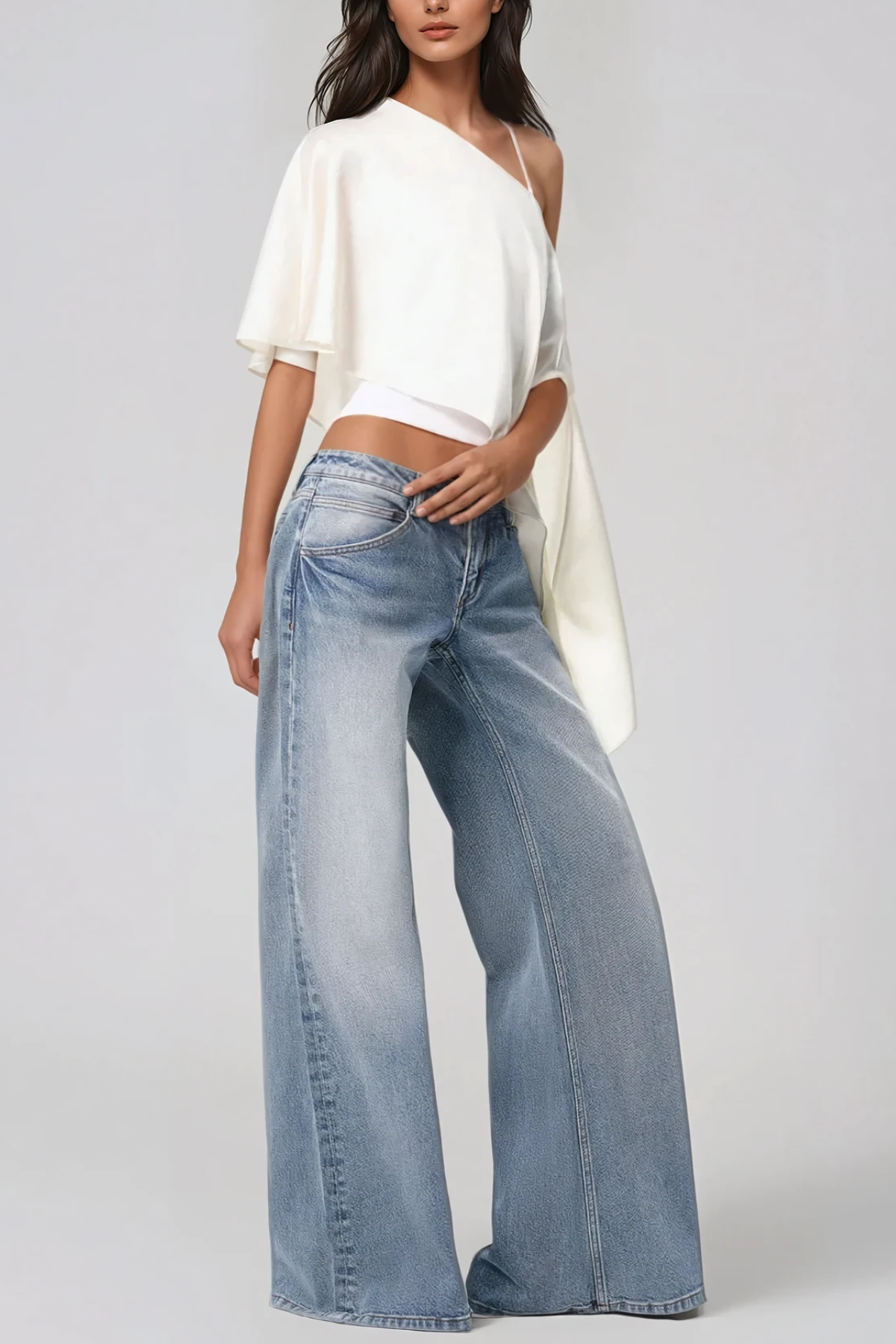 Habiba Stain Asymmetric Top In White