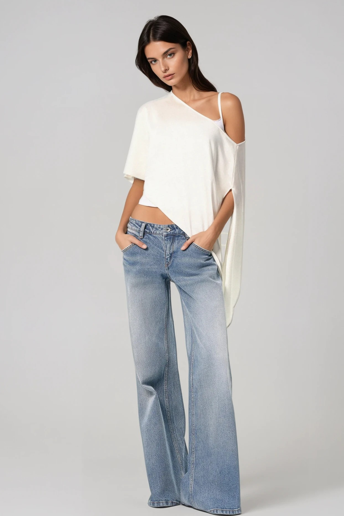Habiba Stain Asymmetric Top In White