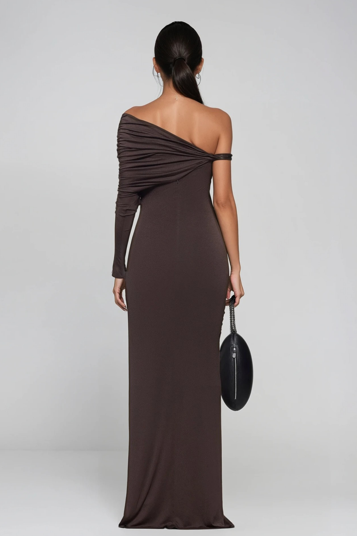 Hacer Ruch Asymmetric Maxi Dress In Brown