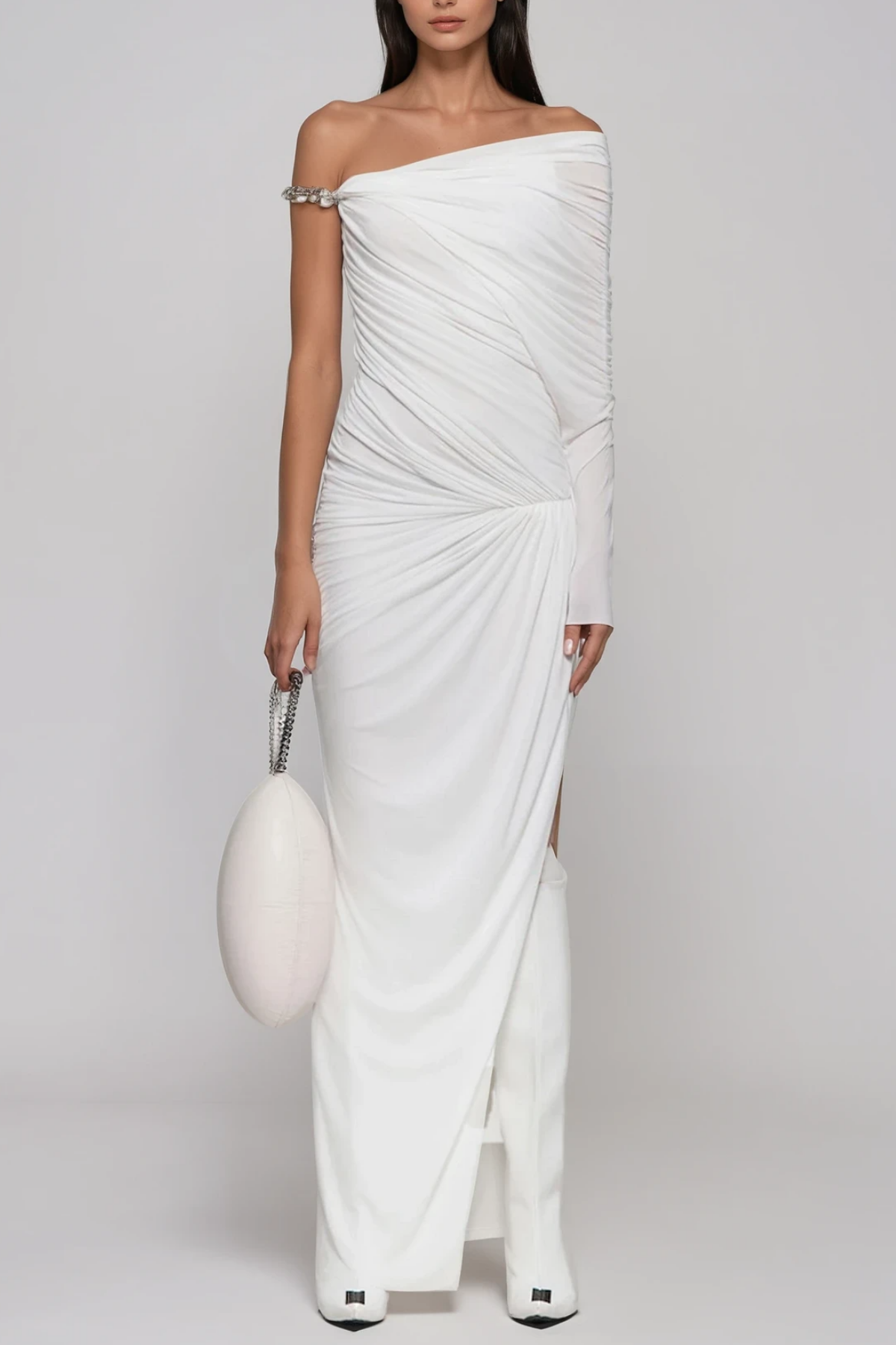 Hacer Ruch Asymmetric Maxi Dress In White