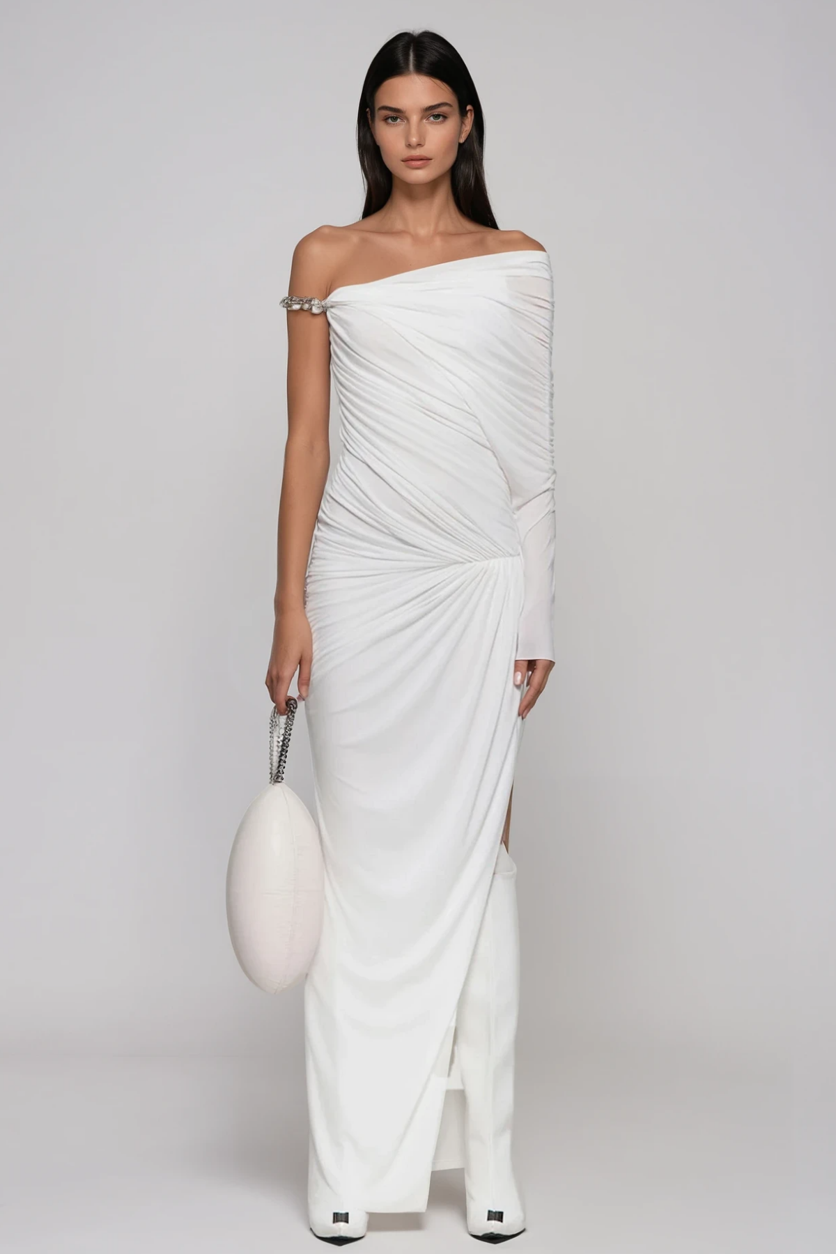 Hacer Ruch Asymmetric Maxi Dress In White