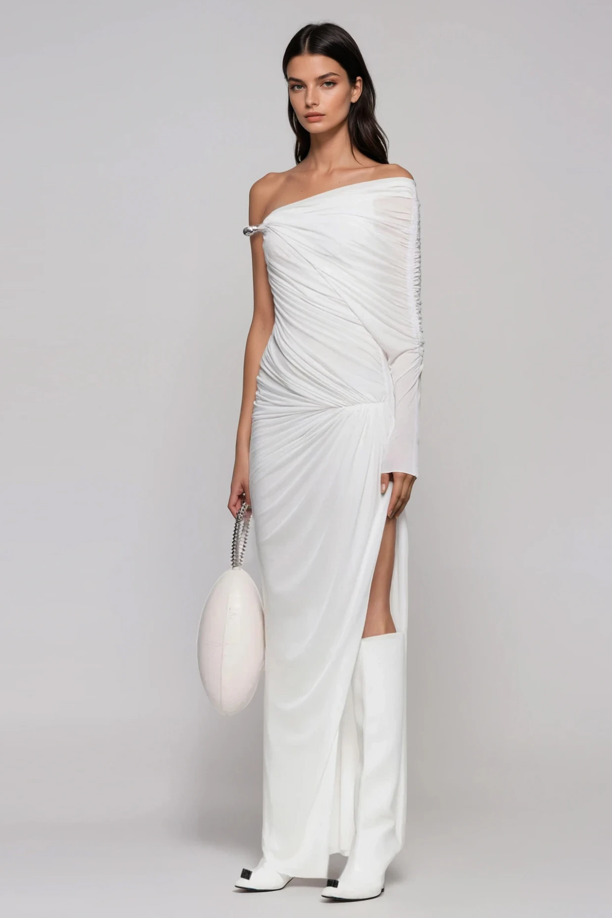 Hacer Ruch Asymmetric Maxi Dress In White