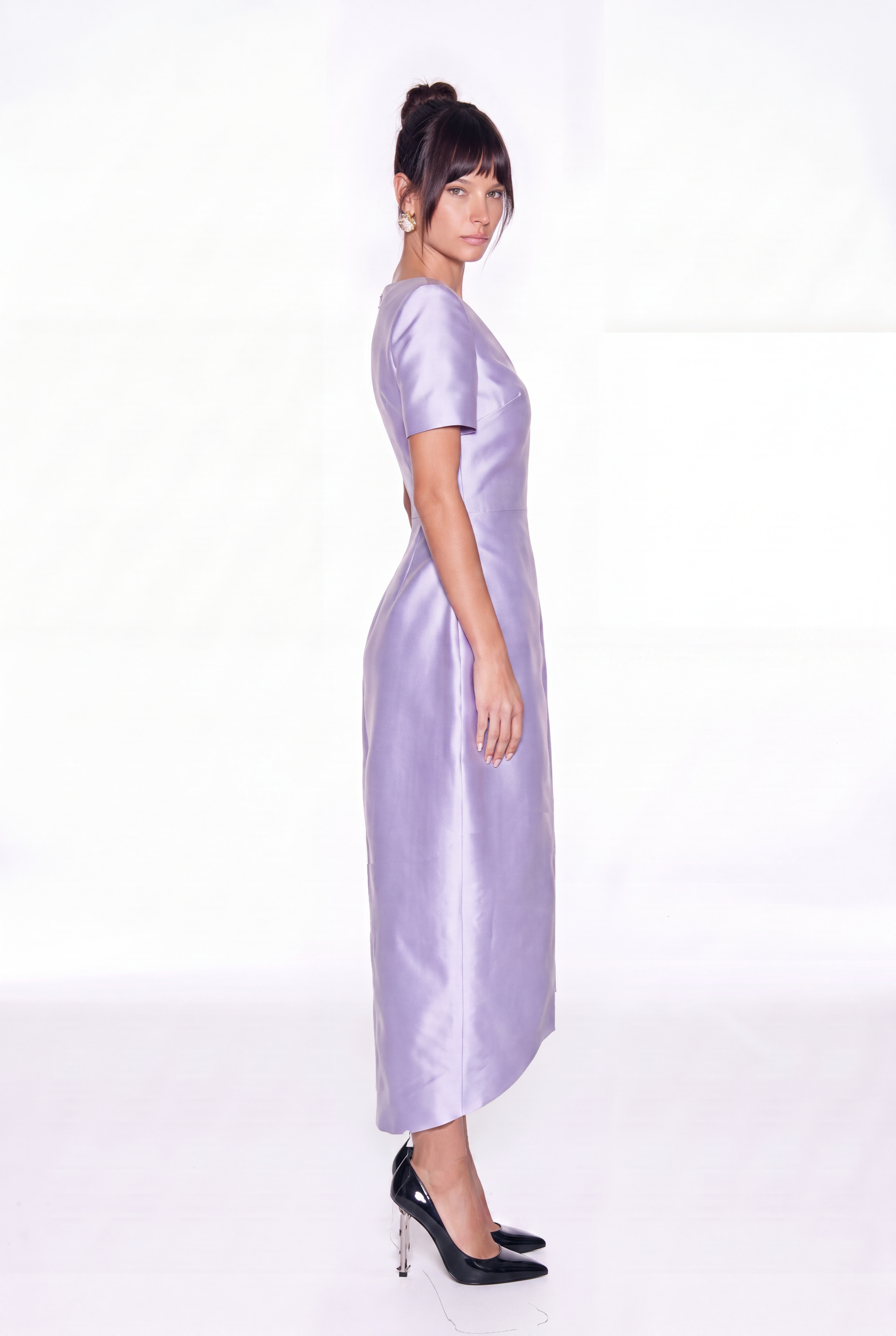 Hachiro Mermaid Plunge Midi Dress In Purple