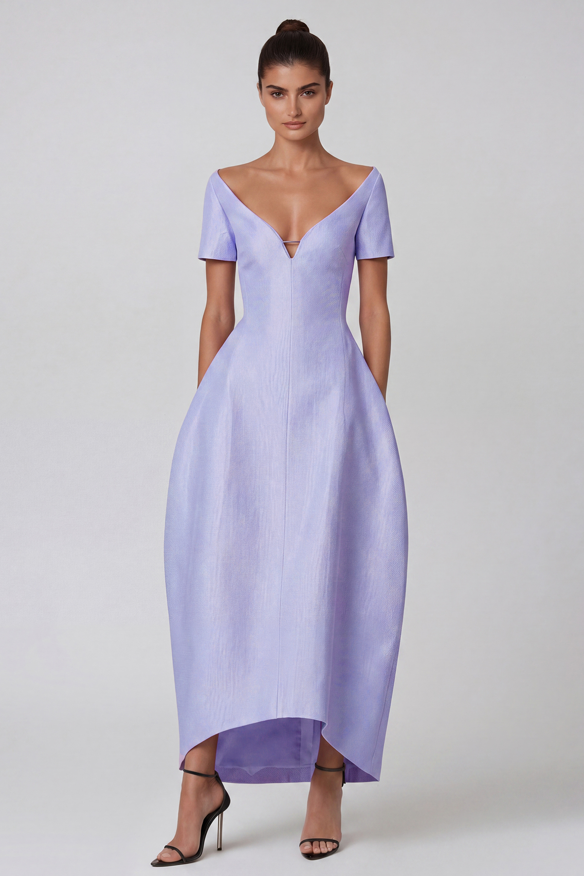 Hachiro Mermaid Plunge Midi Dress In Purple