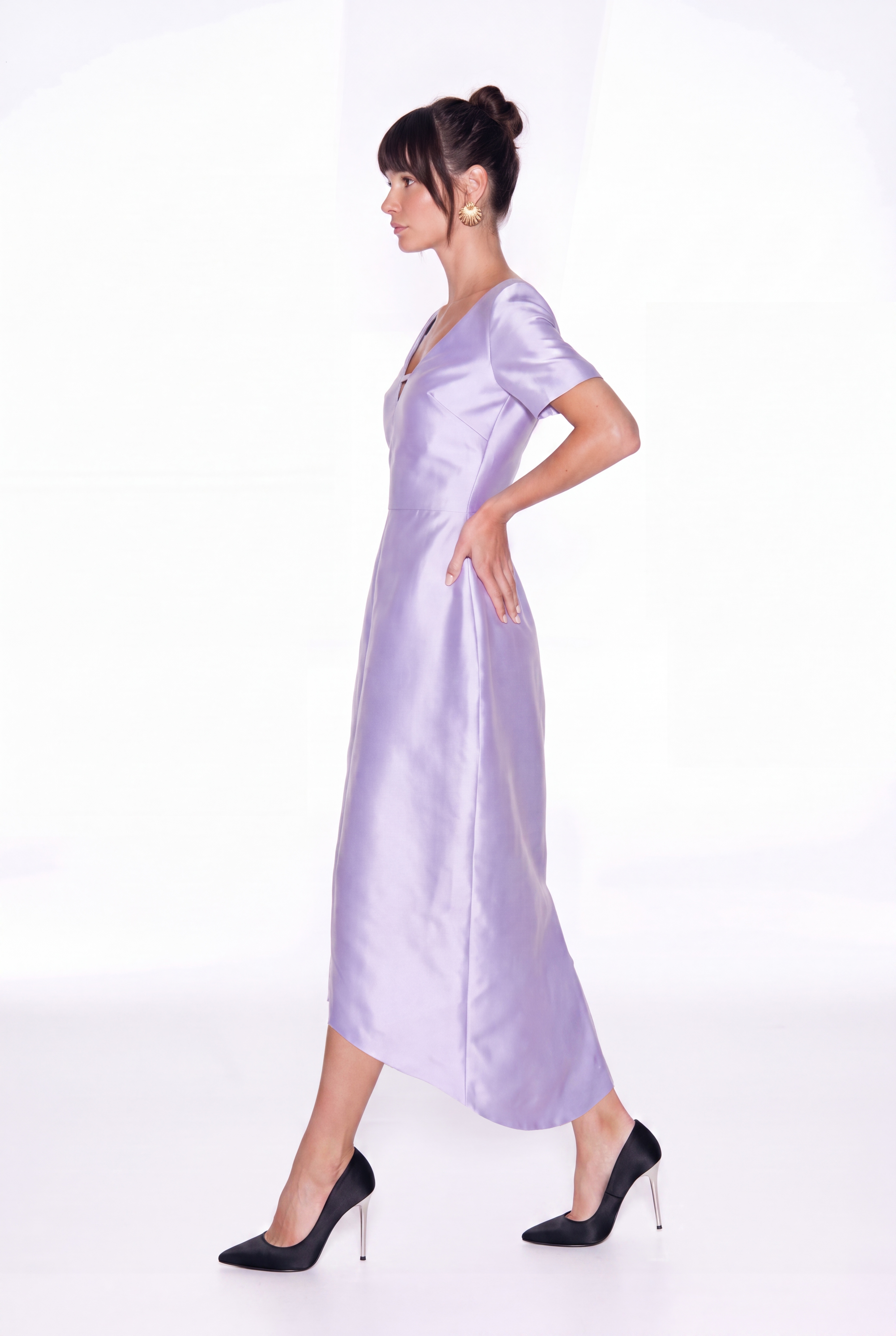 Hachiro Mermaid Plunge Midi Dress In Purple