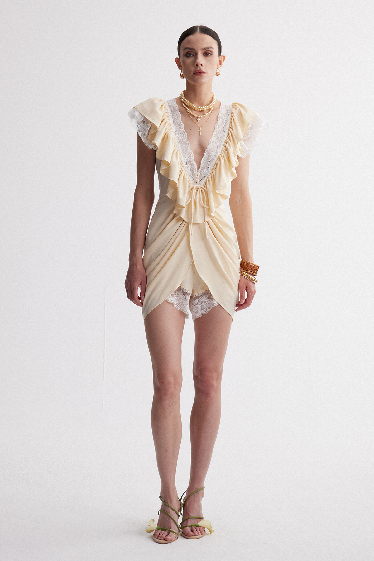 Hadassa Plunge Ruffle Playsuit