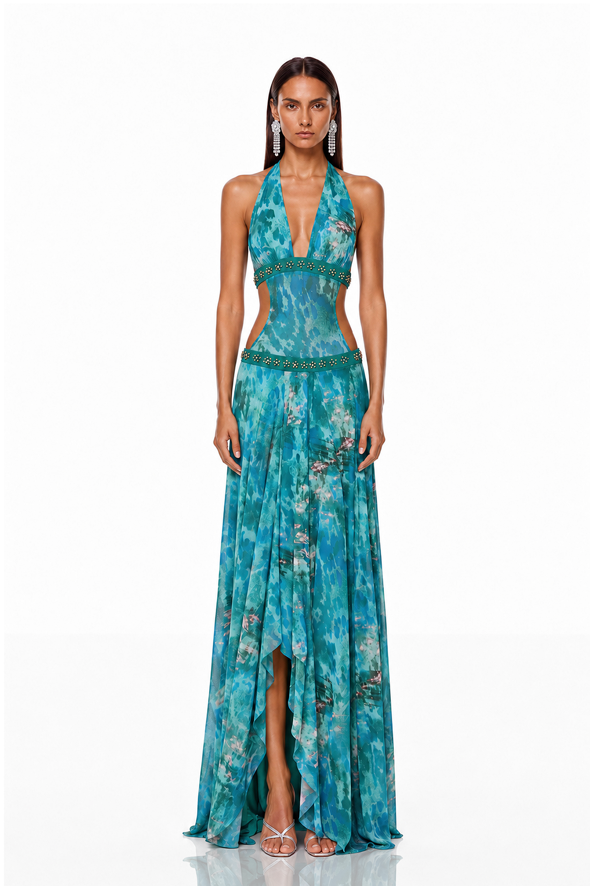 Hadiza Halter Neck Teal Maxi Dress